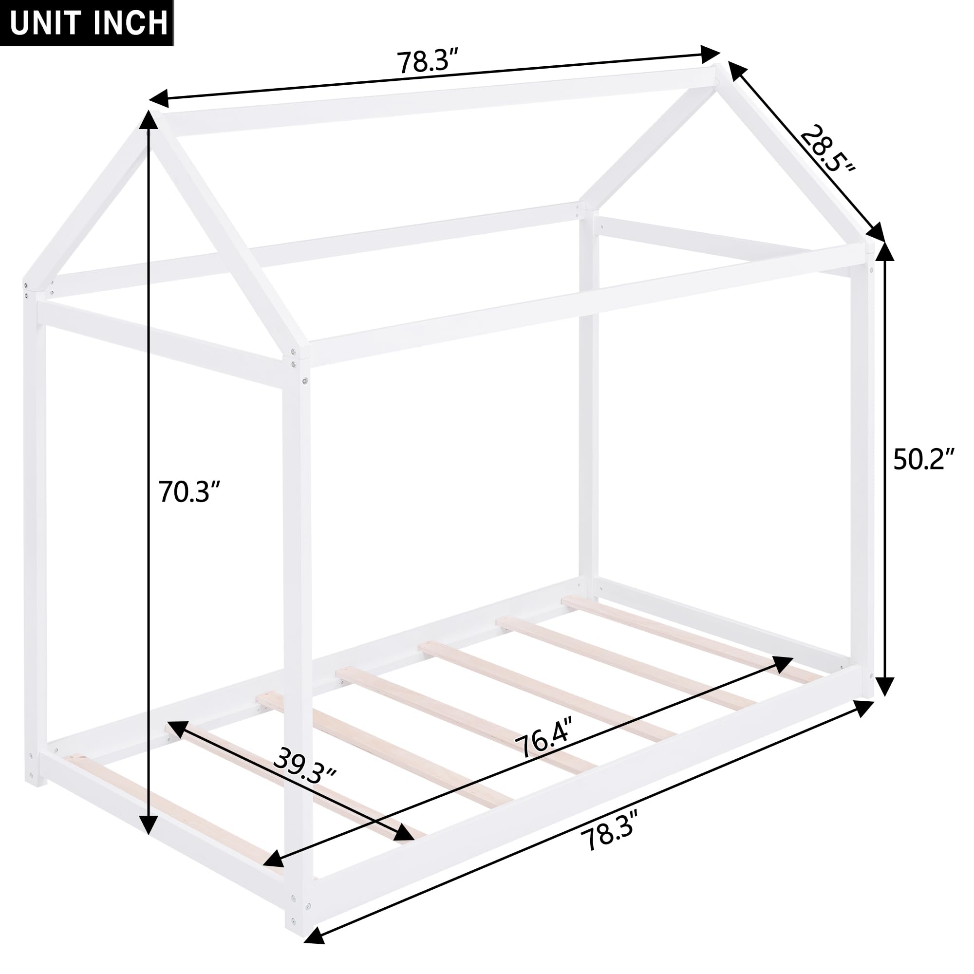 HABITRIO Twin Wood House Bed Frame - Easy Assembly House-Shaped Design for Teens & Kids - Perfect for Bedroom, Living Room, or Dormitory - White Wooden Floor Bed for Cozy Sleep & Play Space