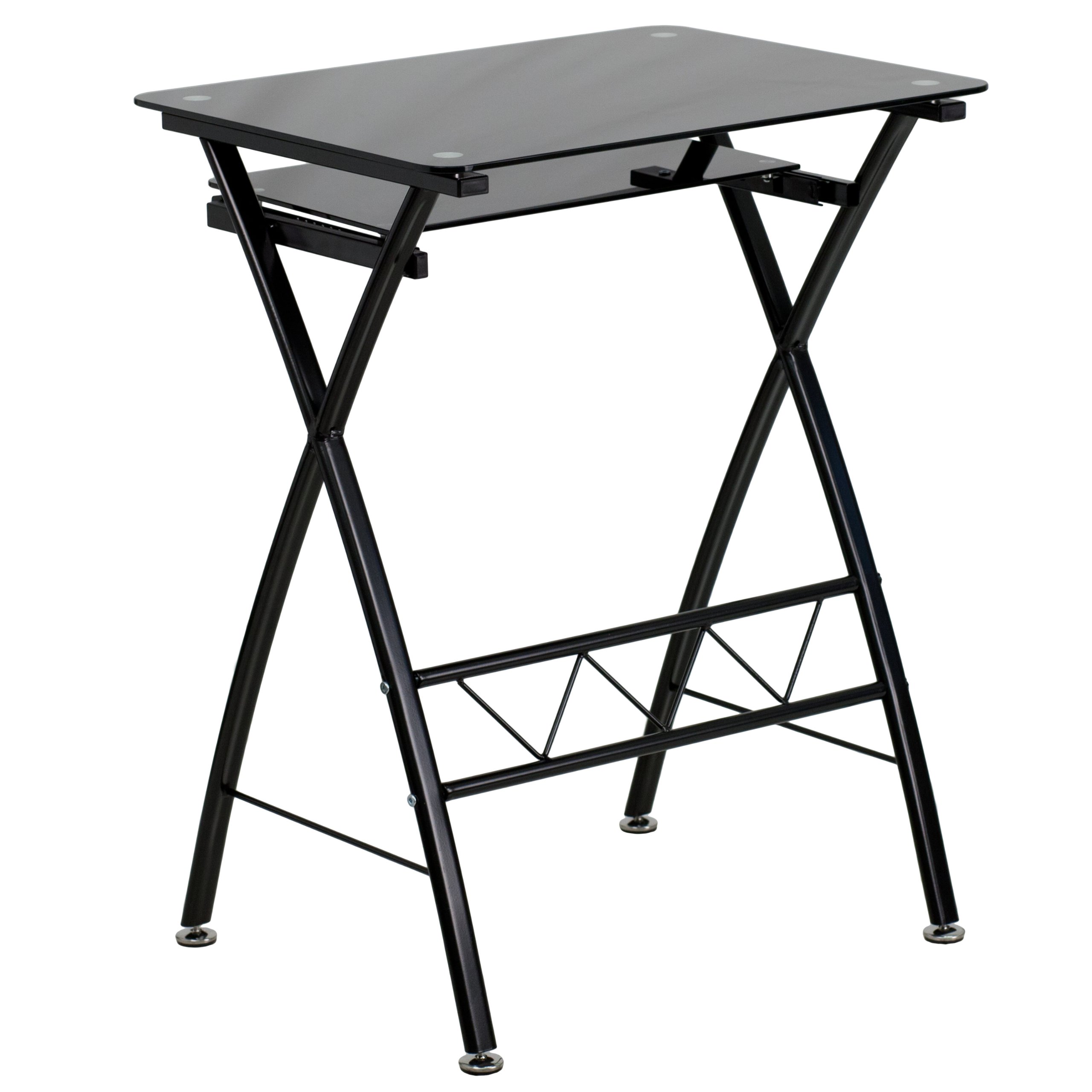 Flash Furniture Norris Black Tempered Glass Computer Desk with Pull-Out Keyboard Tray - Modern Home Office Desk for Work, Study & Gaming - Durable Glass Writing Table for Small Spaces & Apartments