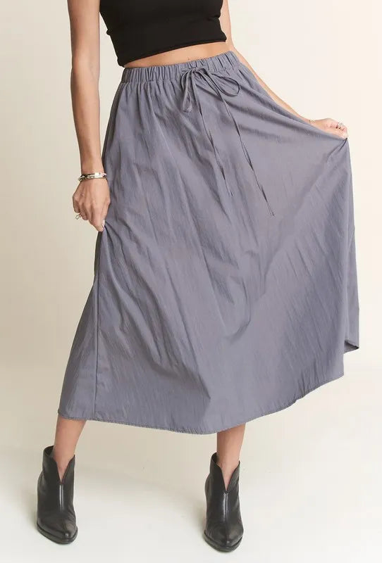Stylish Drawstring Waist Crinkle Skirt for Women - Summer Boho Flowy Midi Skirt with Elastic Waistband | Perfect for Beach, Vacation, and Casual Outfits