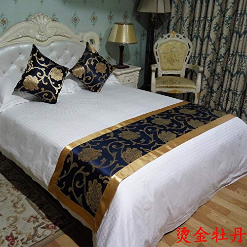 Nordic European Luxury Bed Runner - Modern High-Quality Blue Peony Design for Bedroom, Home & Hotel Decor - 1 Meter (39.4 Inches) Bed Cover - Perfect for Master Bedrooms, Guest Rooms & Upscale Hotels
