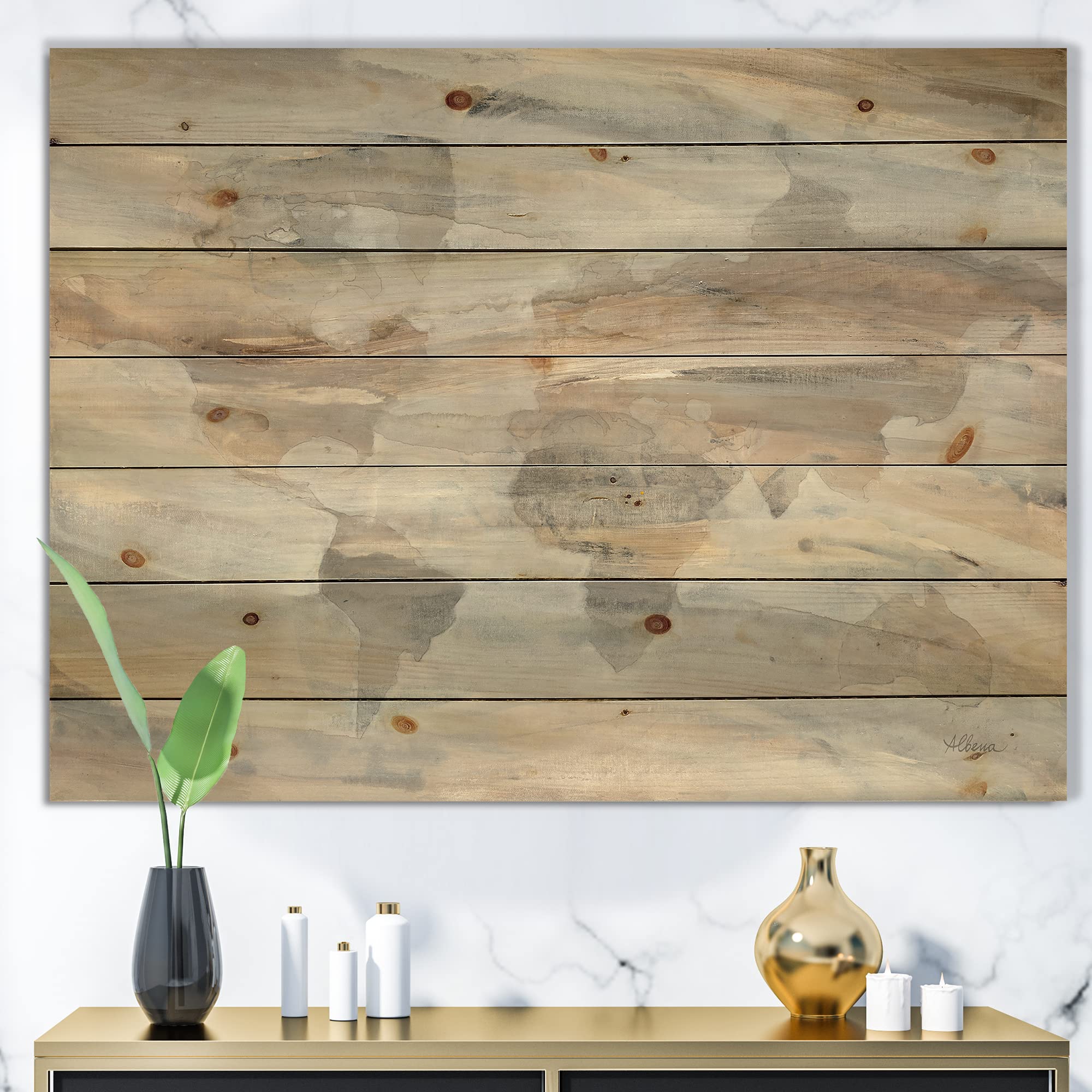Misty World Map Wood Wall Art - Traditional Grey Wooden Wall Decor, Large Natural Pine Wood Panel with Printed Design | Perfect for Living Room, Bedroom & Office Decor