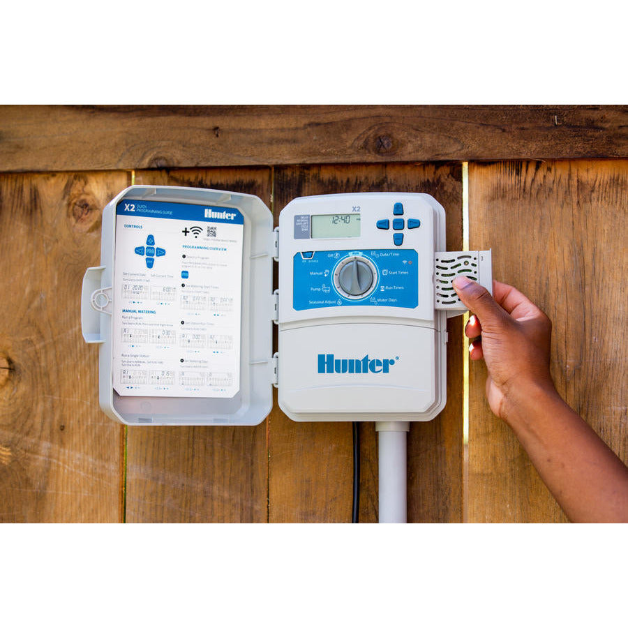 Hunter Industries X2 400 4-Station Irrigation Controller with 120V Internal Transformer & Plug - Durable Plastic Cabinet for Lawn & Garden Watering Systems - Perfect for Residential & Commercial Landscaping
