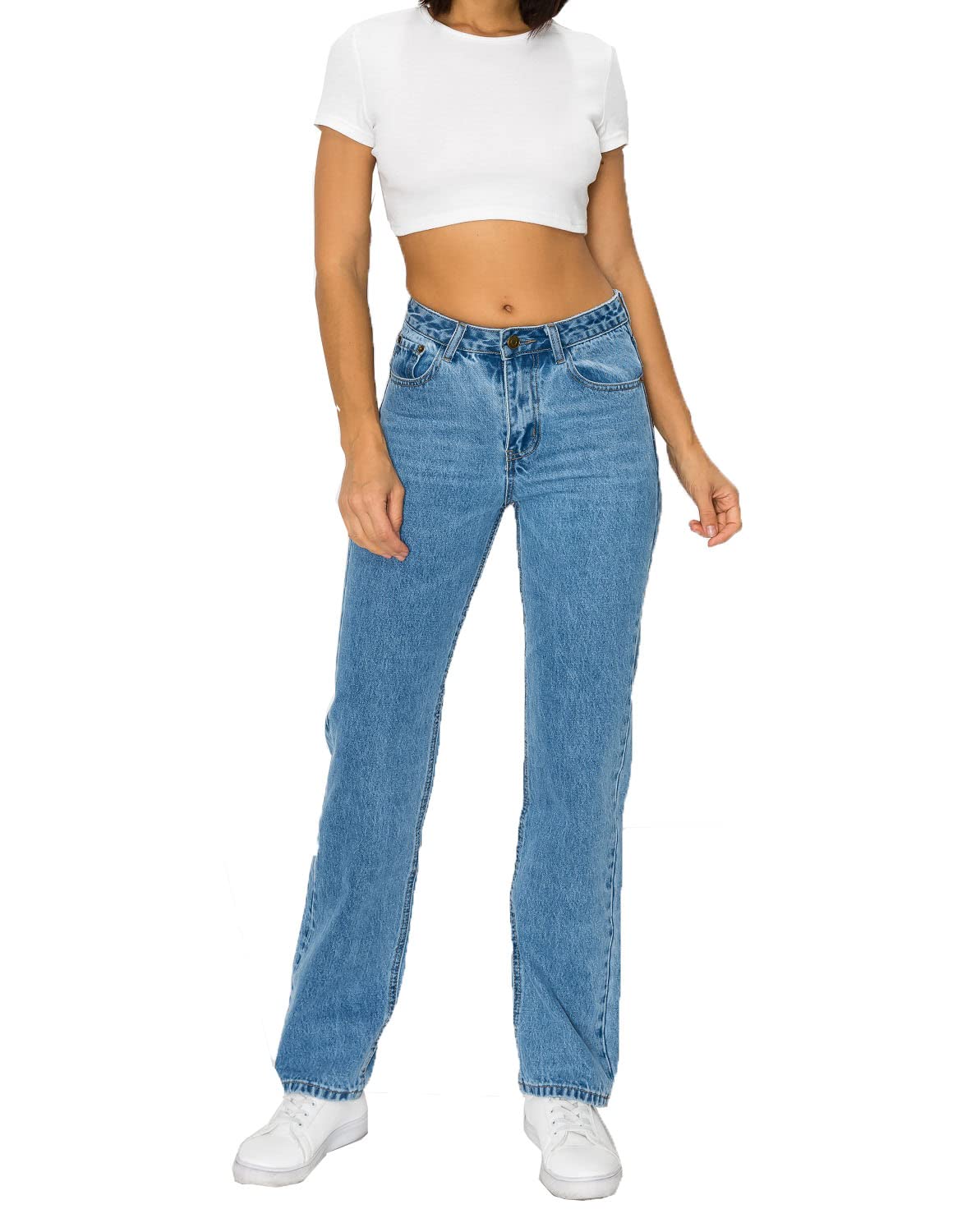 ZAMONG Women's Mid Waist Straight Leg Jeans - Classic Denim Pants for Casual Wear, Office & Everyday Outfits