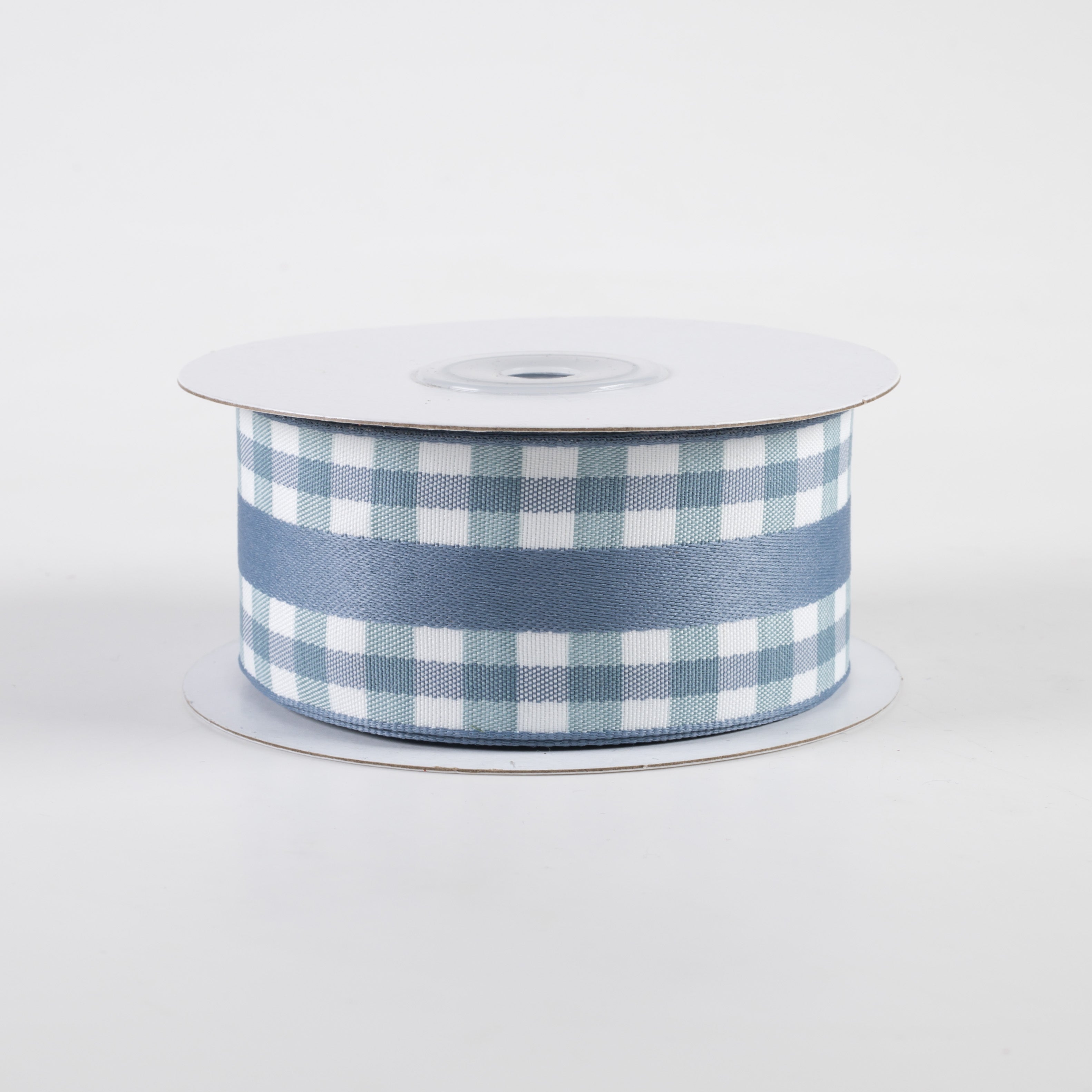 1.5 Inch Mini Gingham Checkered Ribbon with Center Stripe - Smoke Blue & White Cotton Craft Ribbon (10 Yards) for Gift Wrapping, DIY Crafts, Scrapbooking & Party Decorations