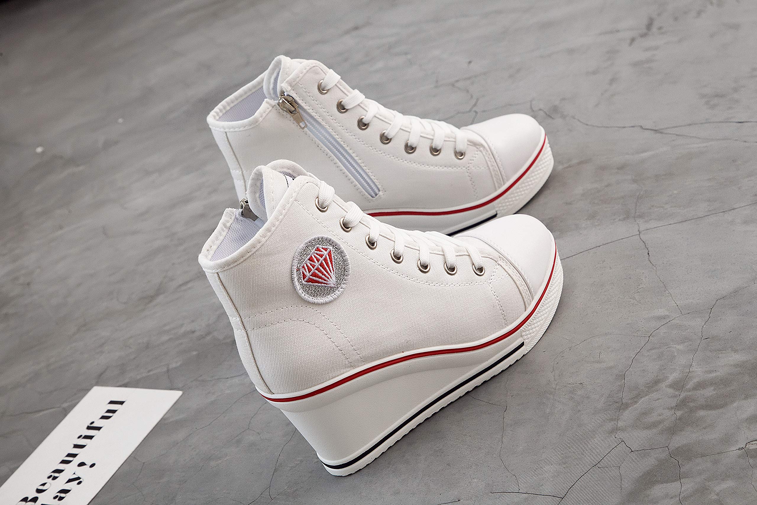 Women's Fashion High-Heel Canvas Sneakers - Comfortable Platform Wedge Pump Shoes for Walking & Casual Wear | Perfect for Office, Dating & Daily Outfits