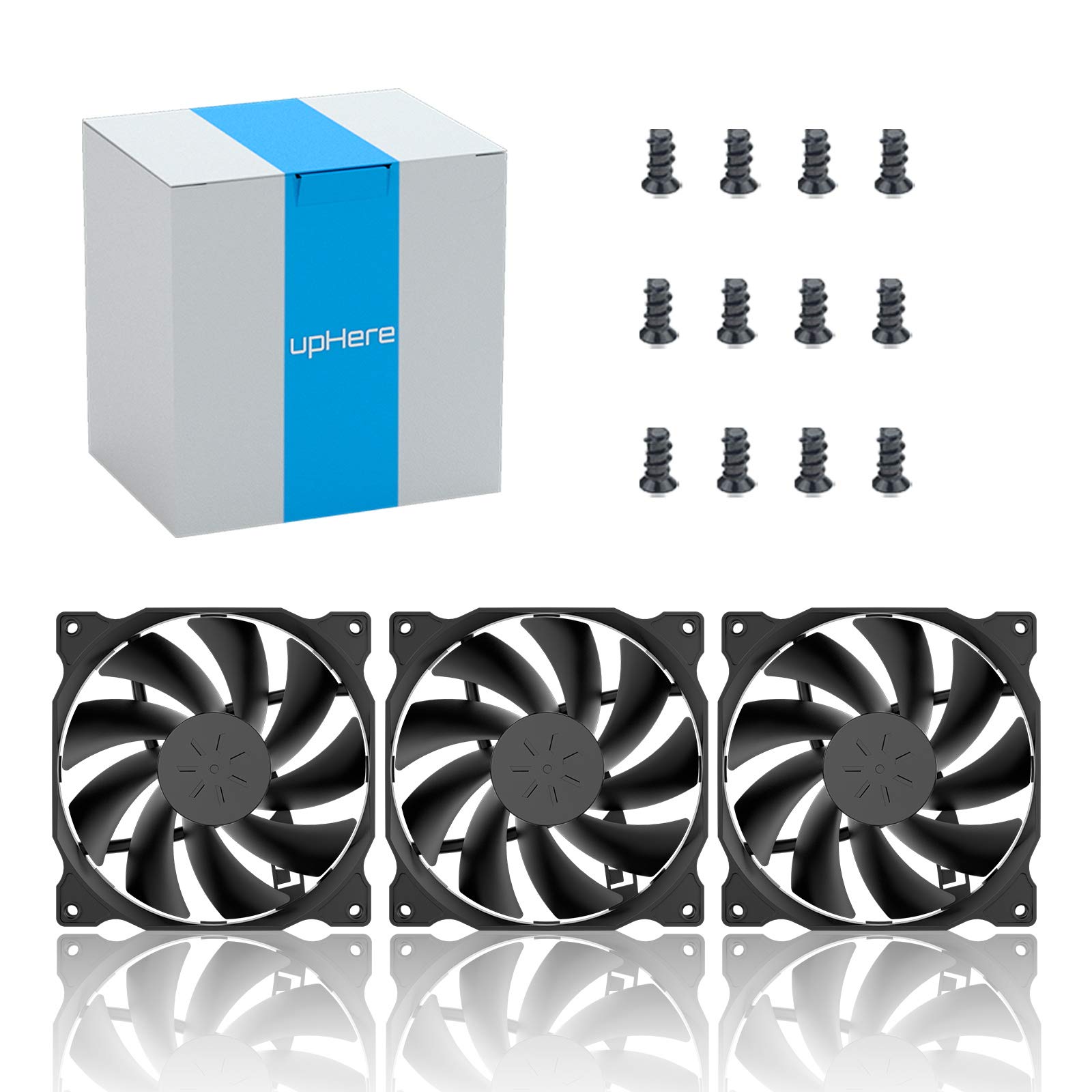 uphere 3-Pack 120mm Long Life Computer Case Cooling Fans - Quiet High Performance PC Case Fans for Optimal Airflow and Cooling | Perfect for Gaming PCs, Workstations, and Home Office Computers