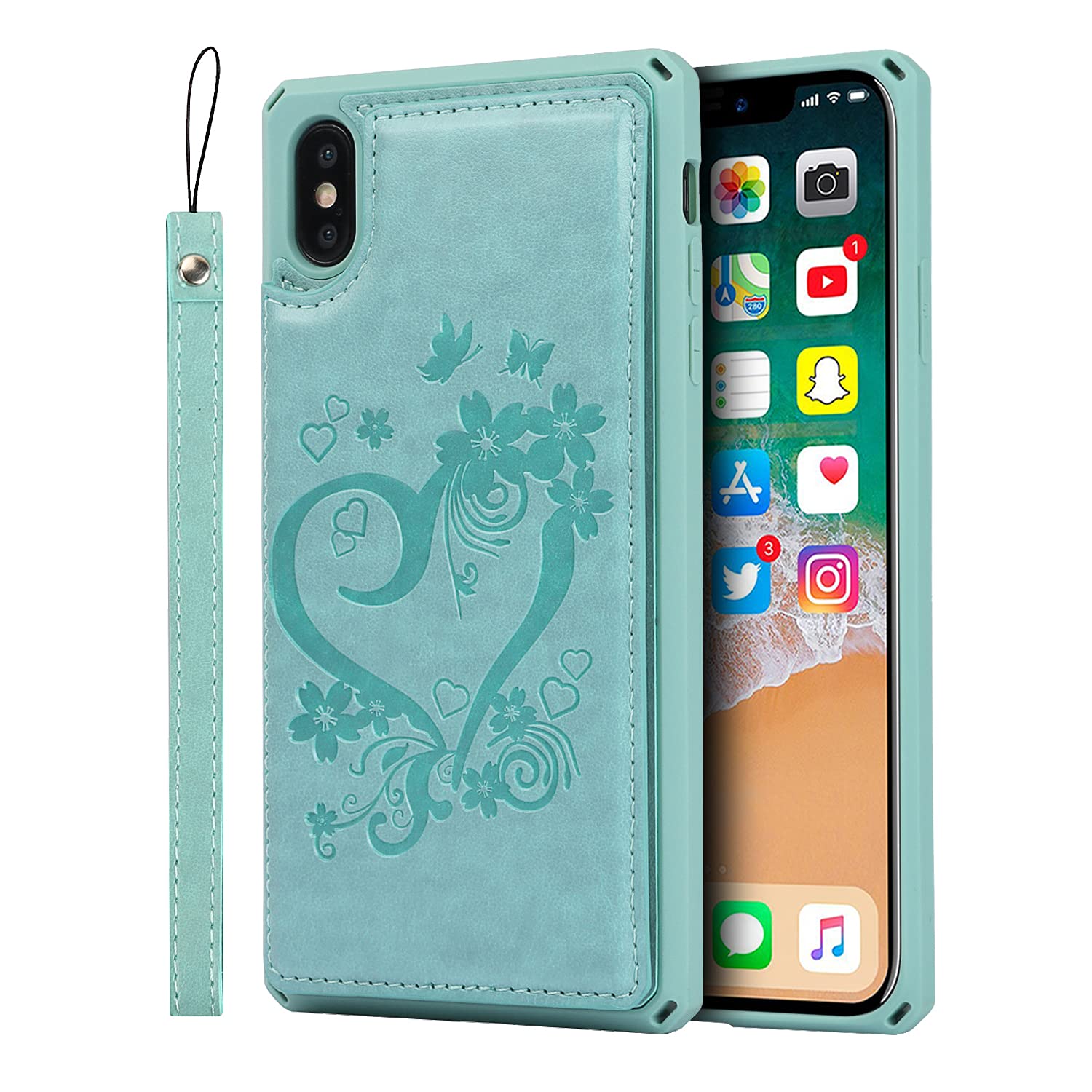 Premium Leather Wallet Case for iPhone X/Xs - RFID Blocking Card Holder with Kickstand & Wrist Strap | Slim Protective Phone Cover for Men & Women | Perfect for Work, Travel & Everyday Use (Green)