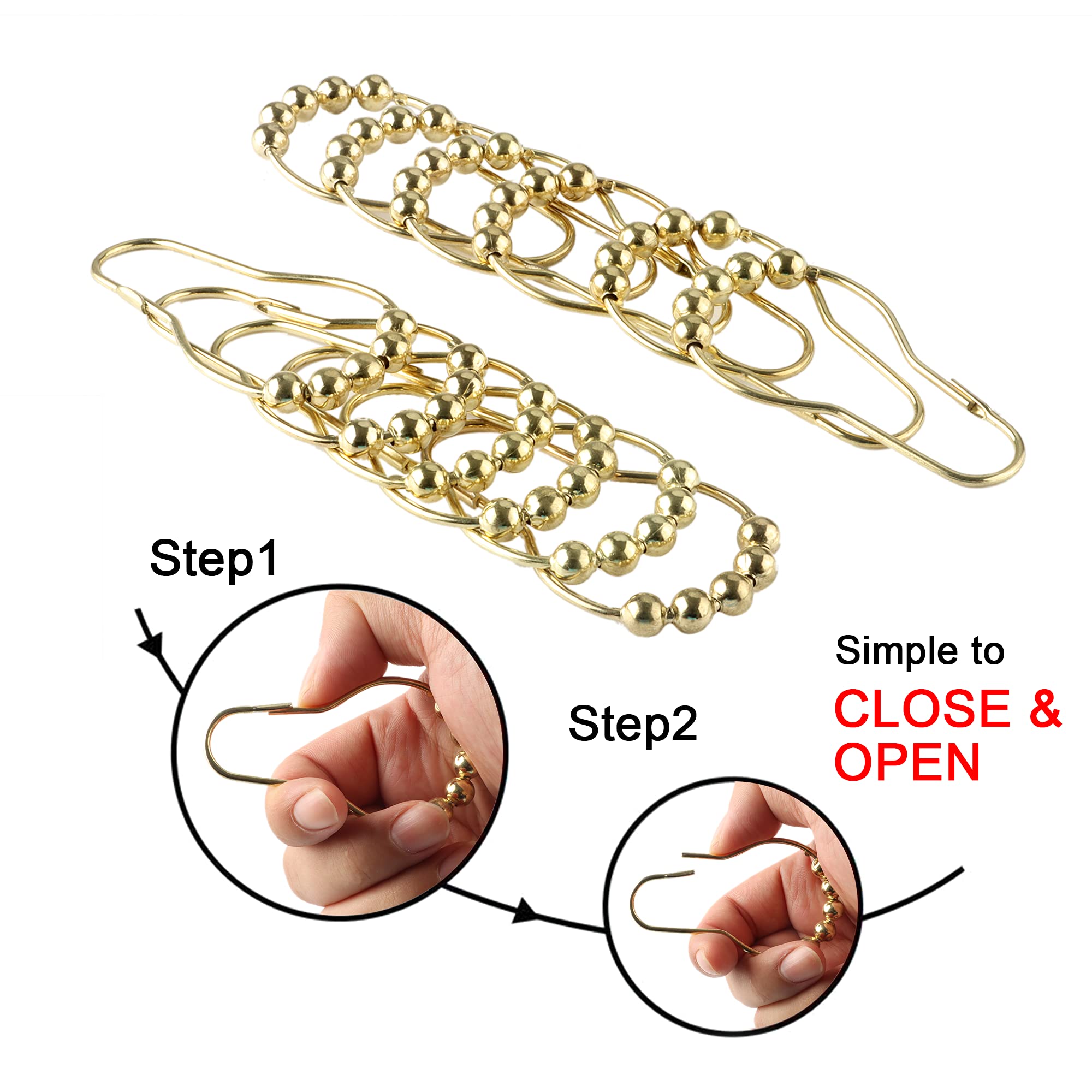 Rustproof Metal Shower Curtain Hooks Rings - Set of 12 Golden Bathroom Accessories for Shower Rods & Curtains | Durable & Stylish Upgrade for Your Bathroom Decor