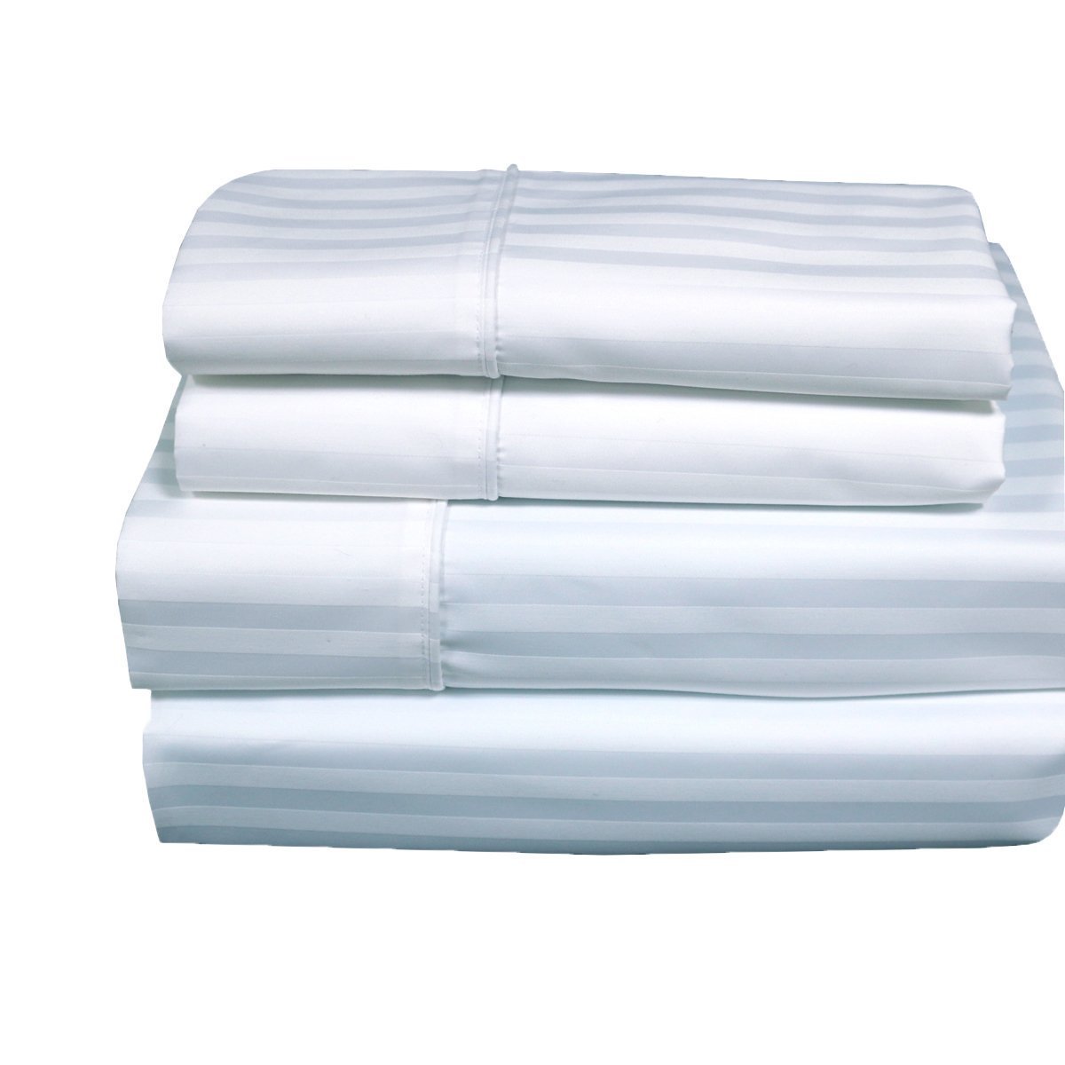 Premium 300 Thread Count 100% Cotton King Size Sheet Set - 4pc Striped White Bed Sheets with Deep Pockets | Soft & Breathable for All-Season Comfort | Perfect for Master Bedroom, Guest Room & Luxury Hotels