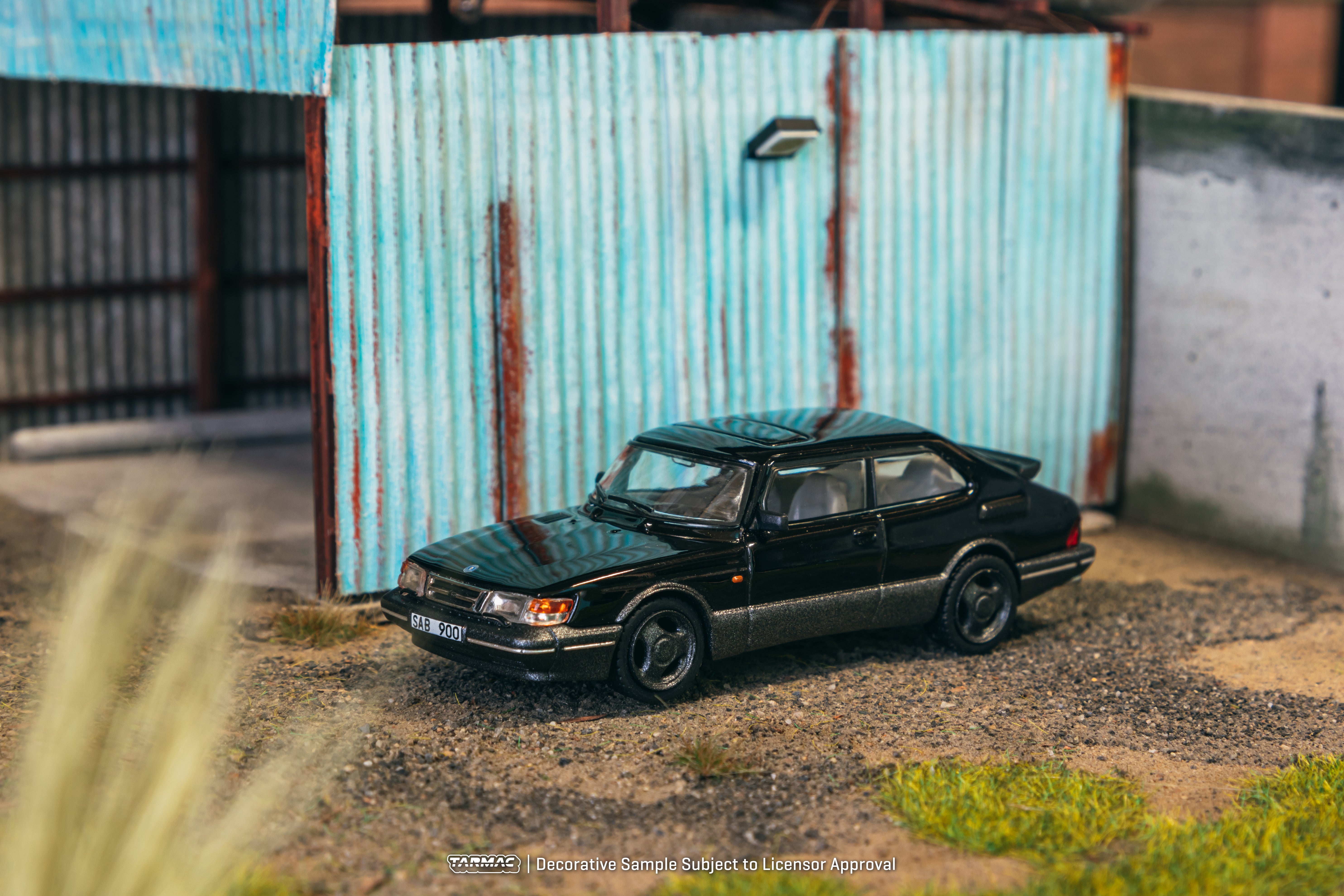 Tarmac Works 1/64 Scale Saab 900 Turbo Diecast Model Car - Black - Collectible Miniature Vehicle for Display & Racing Scenes