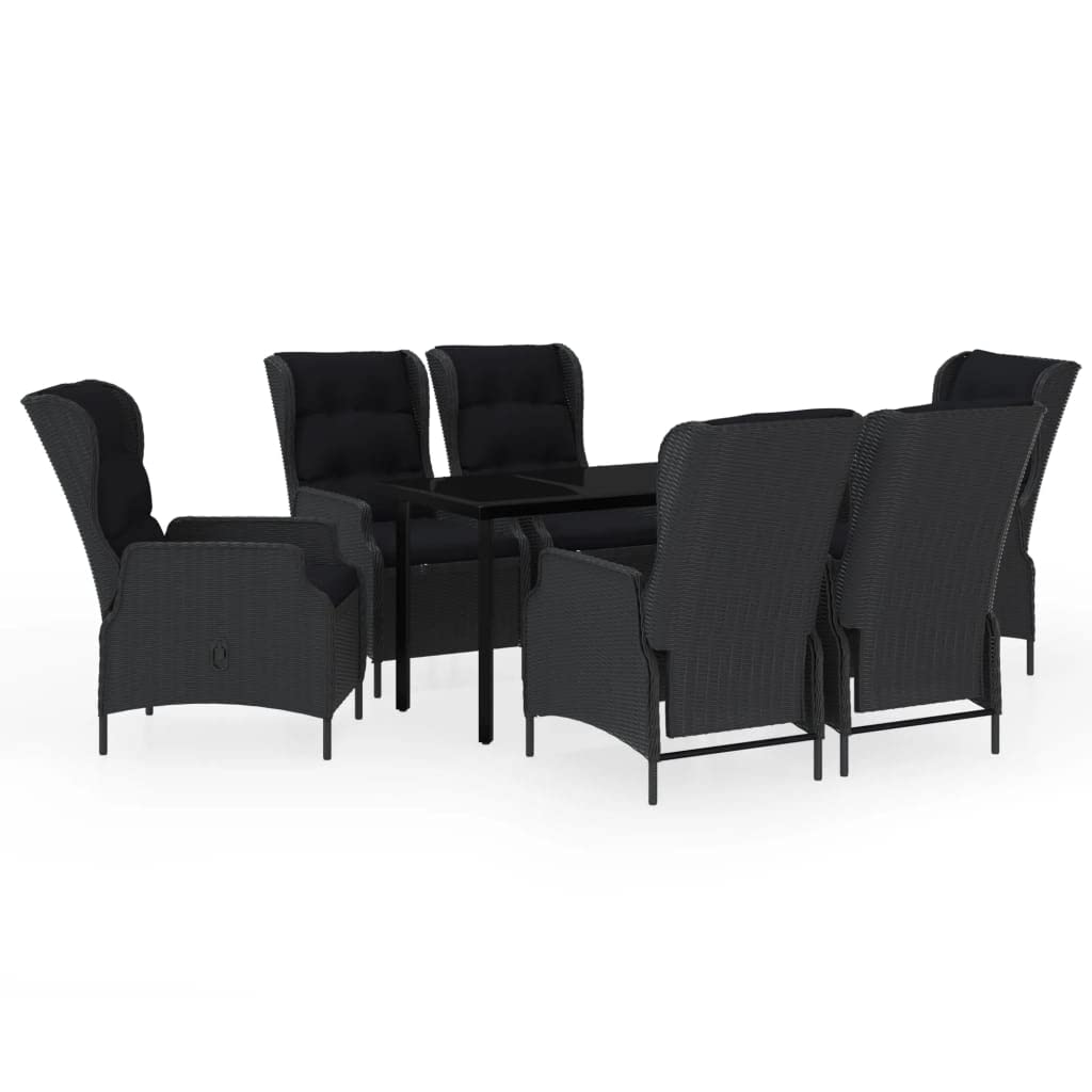 vidaXL 7-Piece Outdoor Patio Dining Set with Adjustable Reclining Rattan Chairs & Tempered Glass Table - Weather-Resistant Garden Furniture for Backyard, Poolside, BBQ Parties & Relaxing Afternoons - Dark Gray