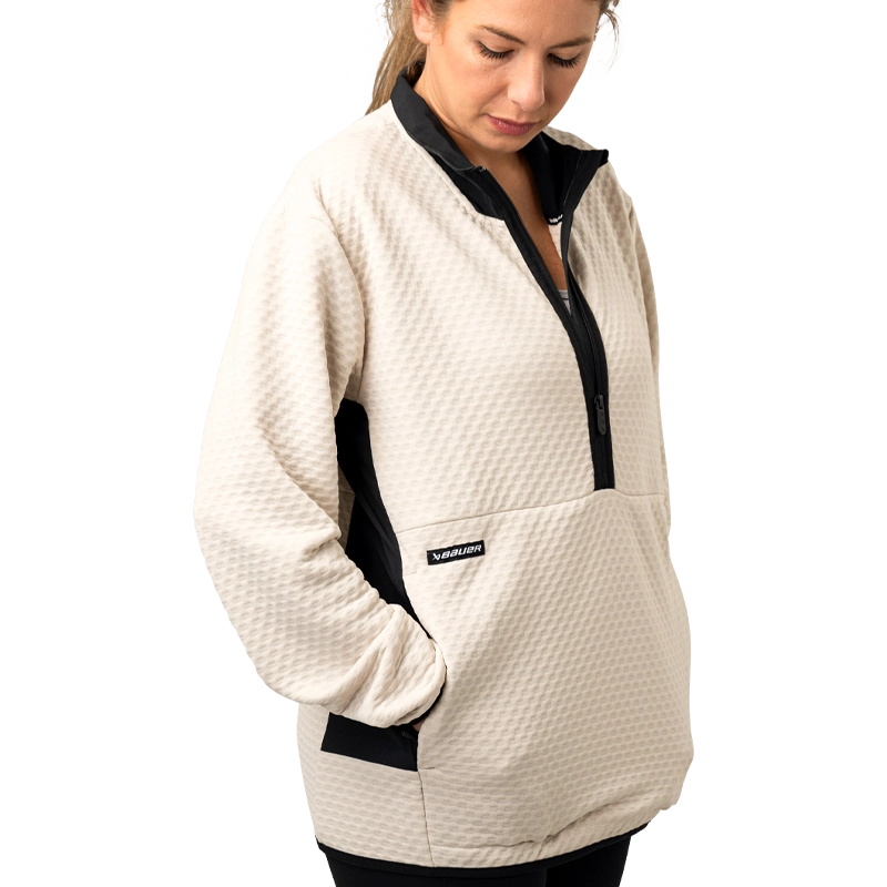 Bauer FLC Textured 1/2 Zip Senior Beige Pullover - Warm & Comfortable Golf & Casual Wear for Men