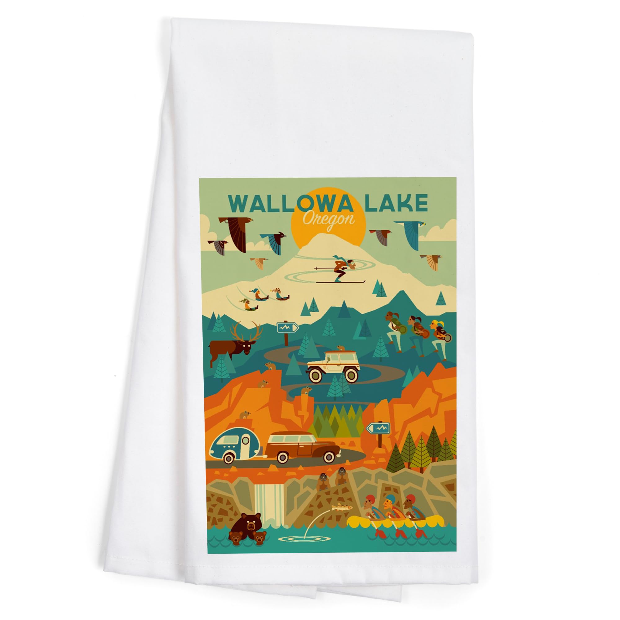 Wallowa Lake Oregon Geometric Tea Towel - 100% Cotton Decorative Hand Towel for Kitchen & Home - Perfect for Dish Drying, Gift Giving & Farmhouse Decor
