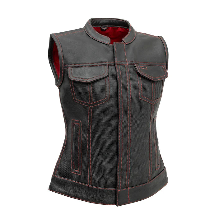 Stylish Perforated Jessica Cowhide Club Vest for Women - Trendy Biker Jacket for Nightlife, Parties & Fashion Outfits