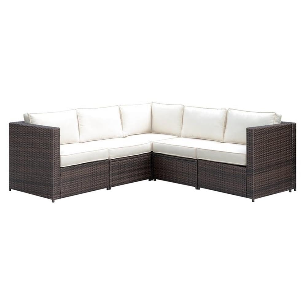 Furniture of America Daley Rattan Outdoor Sectional Sofa Set - 5-Piece Brown Wicker Patio Furniture for Backyard, Poolside & Garden Lounge