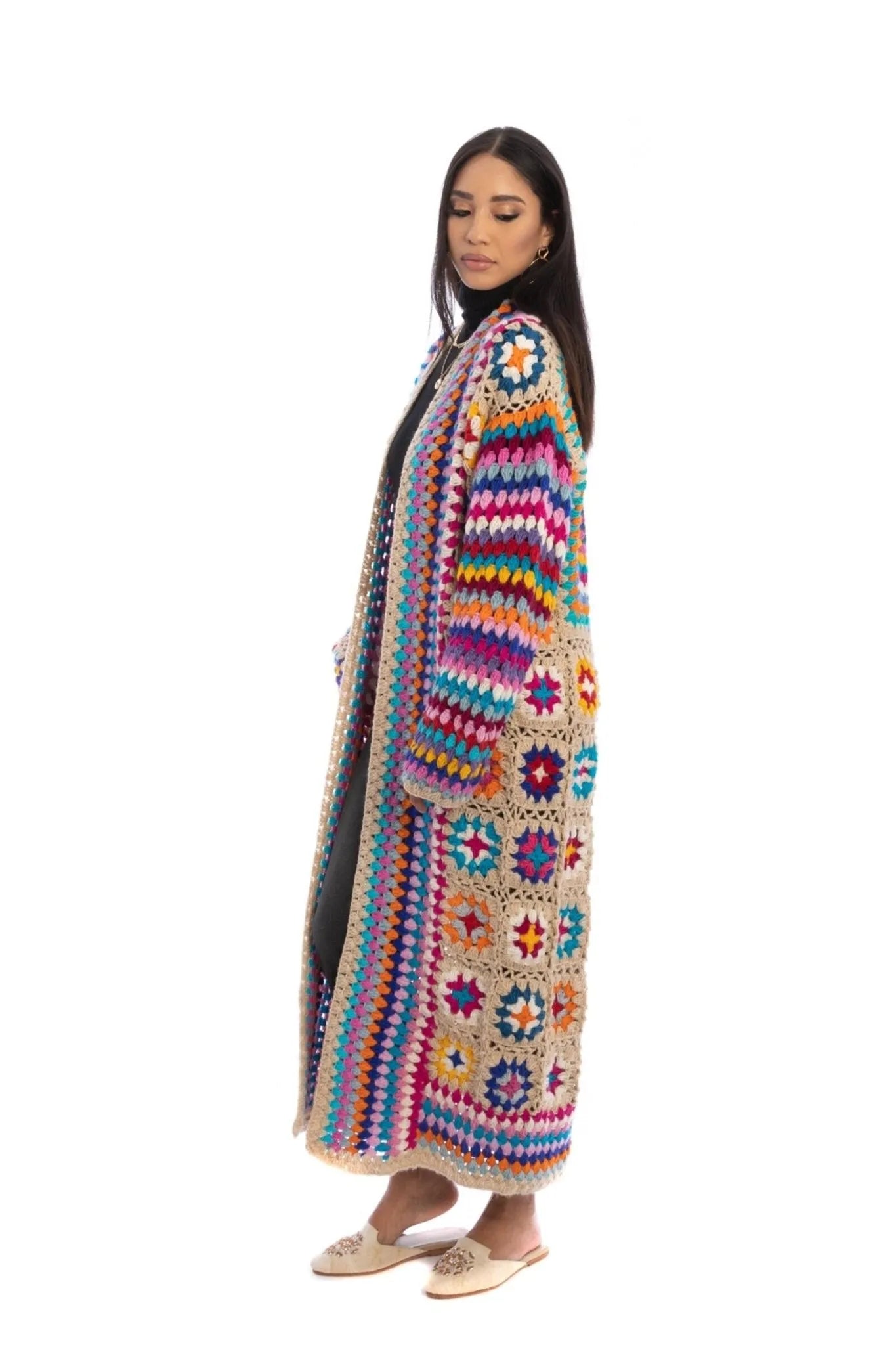 Handmade Crochet Long Kimono Cardigan - Boho Chic Lace Cover Up for Women - Perfect for Beach, Festival, and Summer Outfits