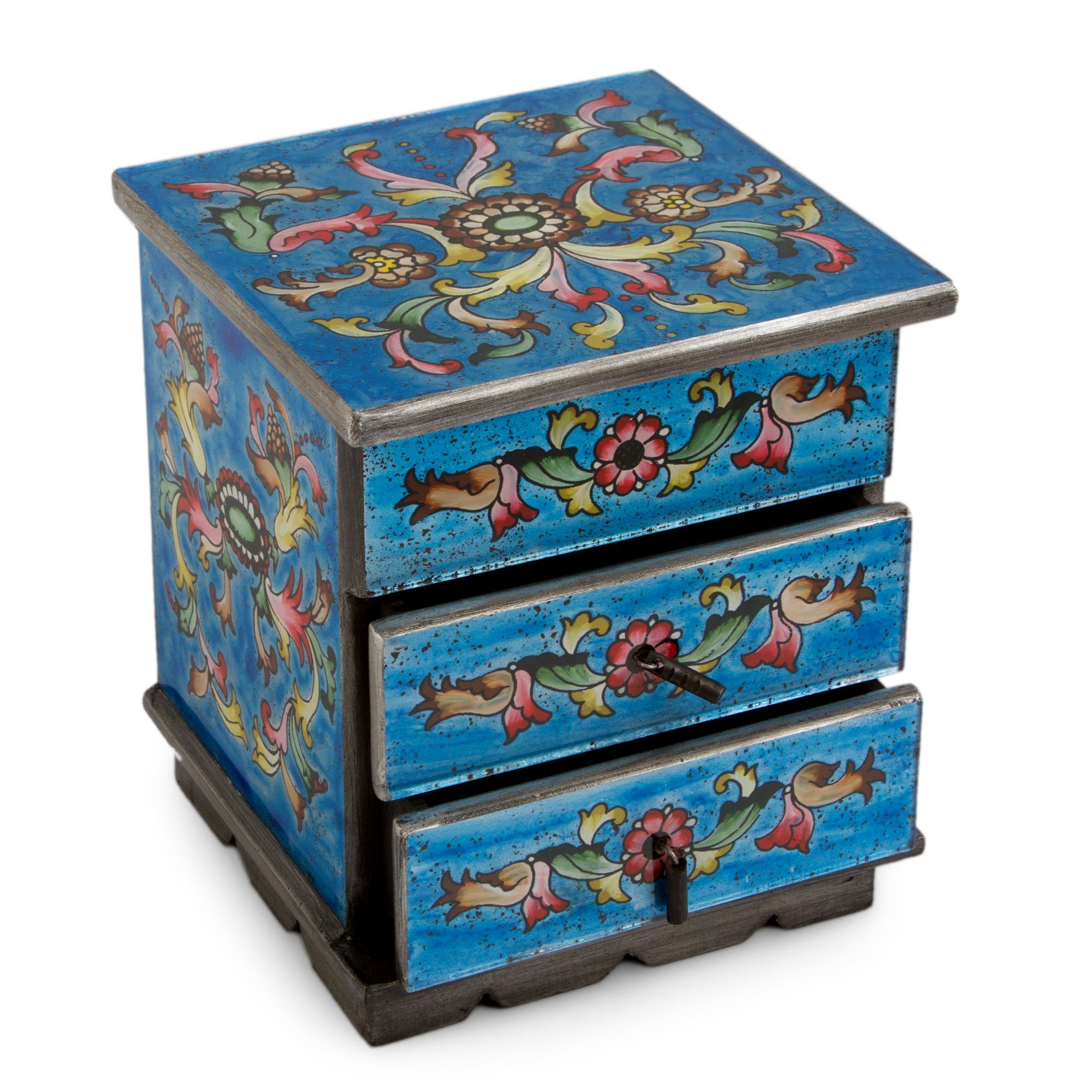 Handmade NOVICA Reverse Painted Glass & Wood Jewelry Box - Celestial Blue | Unique Gift for Women, Home Decor & Jewelry Storage | Perfect for Dressers, Vanities & Travel