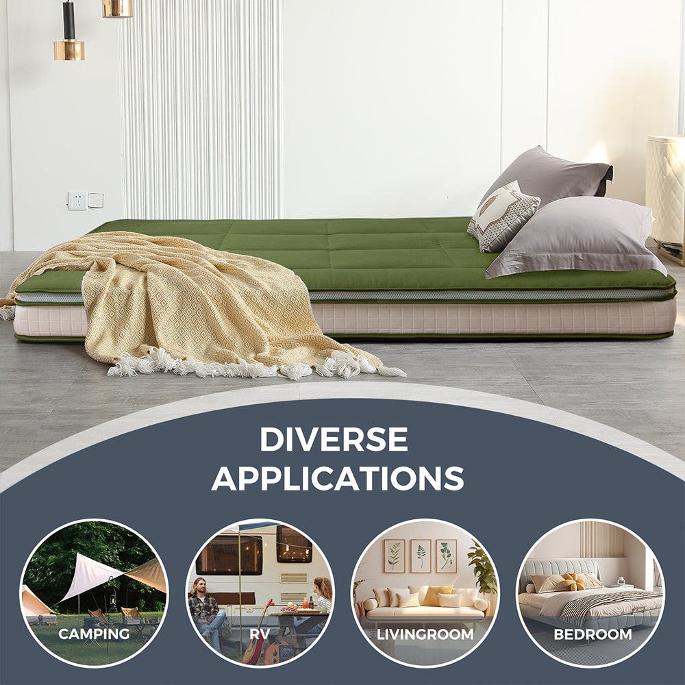 MAXYOYO Padded Japanese Floor Mattress - Green Foldable Roll Up Futon Mattress for Bedroom, Guest Room & Travel | Comfortable Floor Sleeping & Lounging
