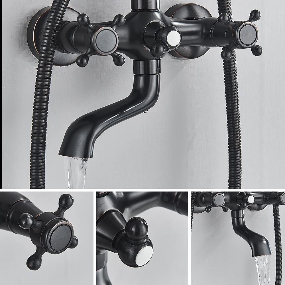 Premium Oil Rubbed Bronze Shower Faucet Set - Complete Wall Mounted Shower System with 8
