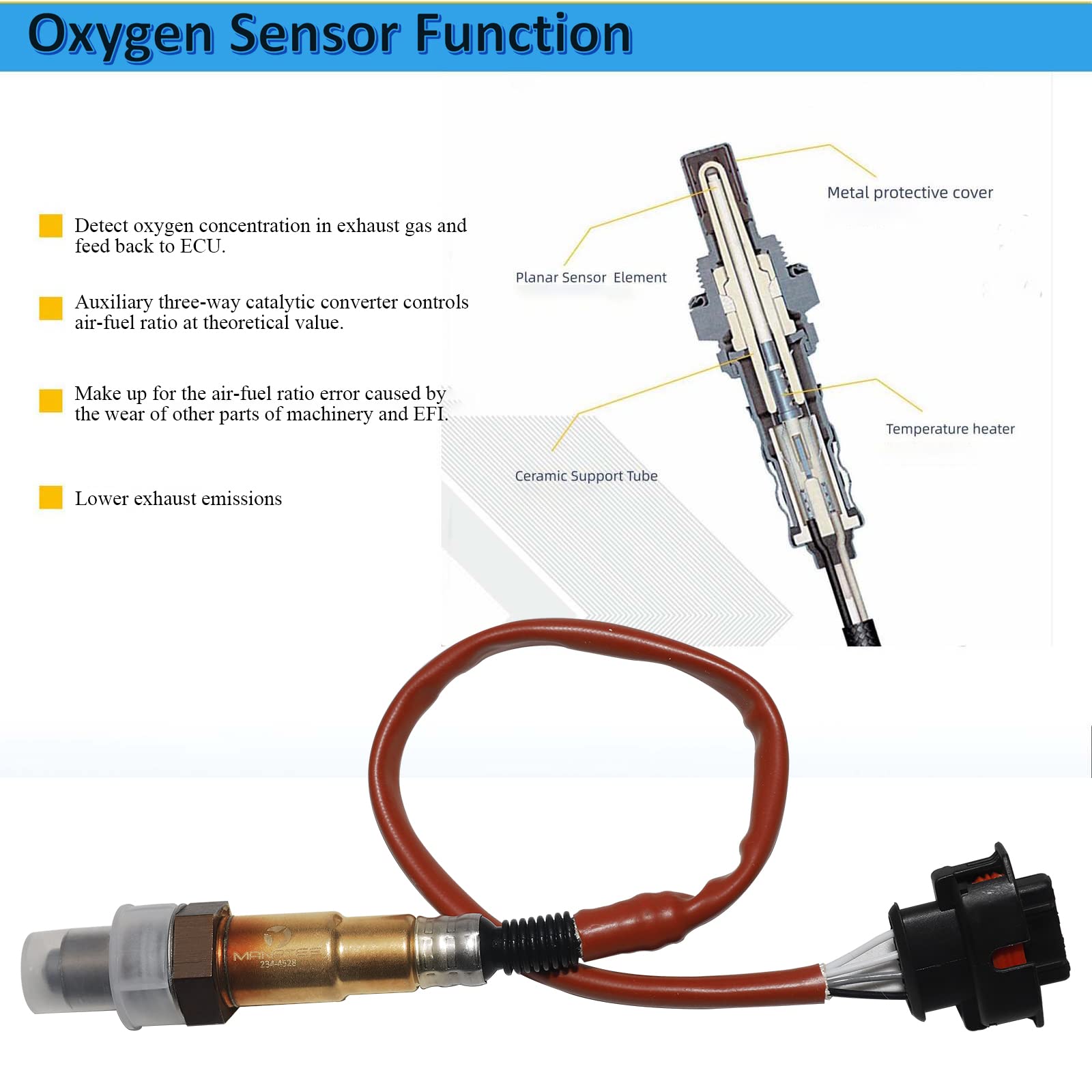 MANATEE 234-4528 Downstream Oxygen Sensor Compatible with Chevy Cruze Limited Sonic Trax - Heated Right O2 Sensor (16.7 Inch) - Improve Fuel Efficiency & Reduce Emissions for Smooth Driving