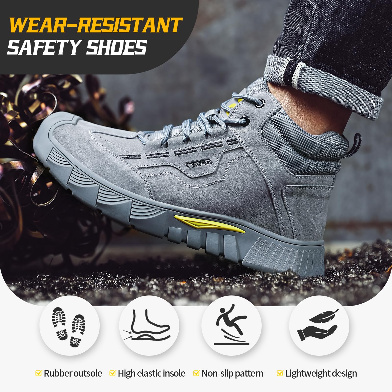 Men's Steel Toe Work Shoes - Breathable Lightweight Safety Sneakers with Indestructible Steel Toe for Construction & Industrial Work | Comfortable Durable Work Boots for Warehouse, Factory & Outdoor Jobs