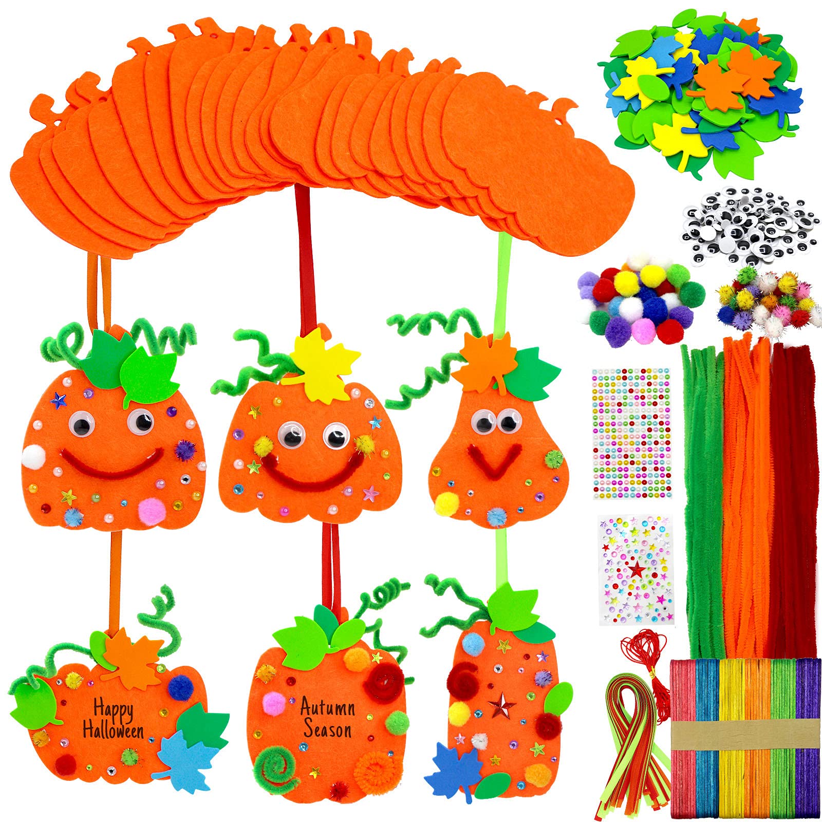 30-Piece Fall Craft Kit for Kids - DIY Pumpkin Decorations, Halloween & Thanksgiving Art Projects - Perfect for Classroom, Home, and Party Decor