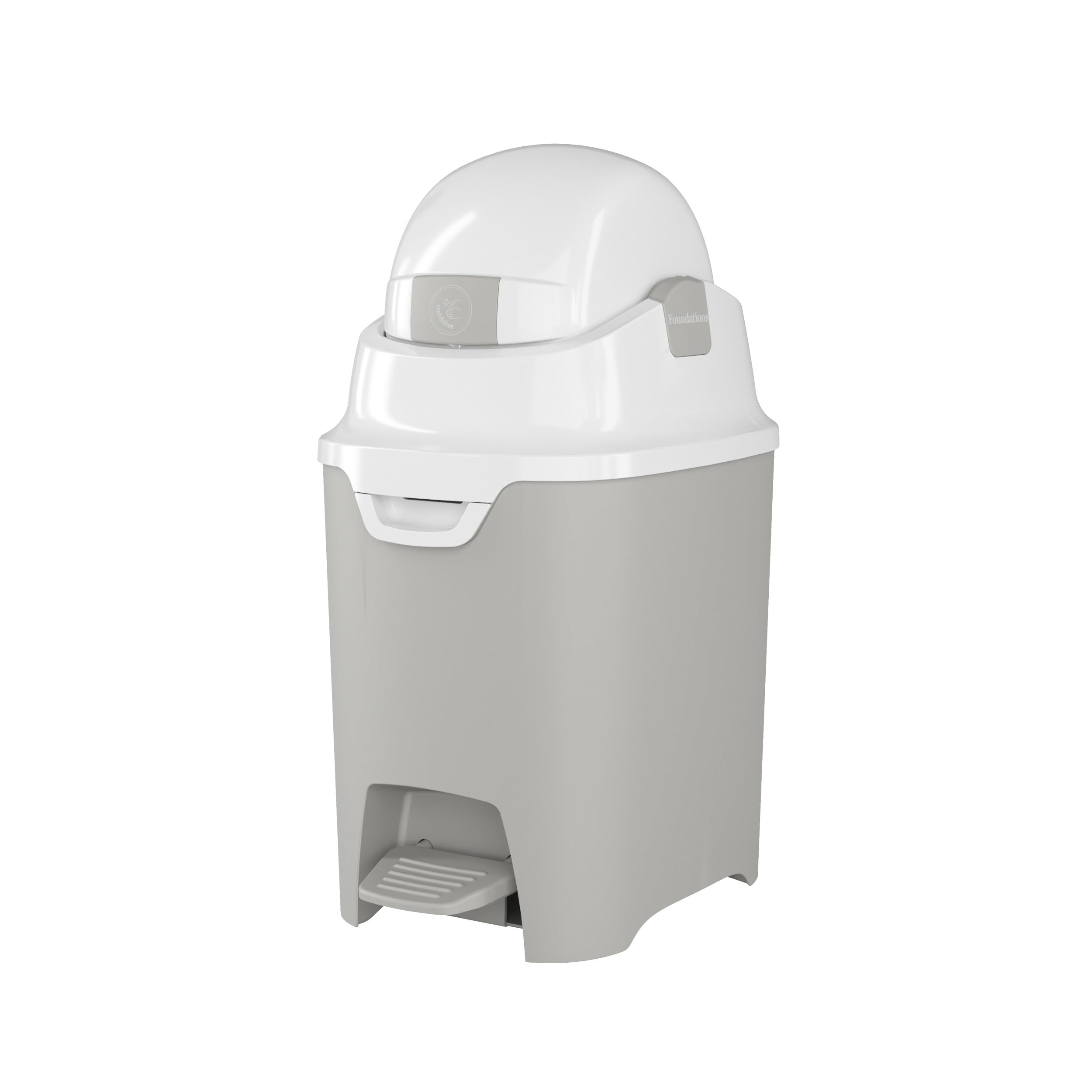 Foundations Mini Hands-Free Diaper Pail with Airtight Lid - Odorless Diaper Disposal System, Large Capacity Holds 30+ Newborn Diapers, Works with Any Refill Bags (Gray) - Perfect for Nursery, Baby Room & Diaper Changing Stations