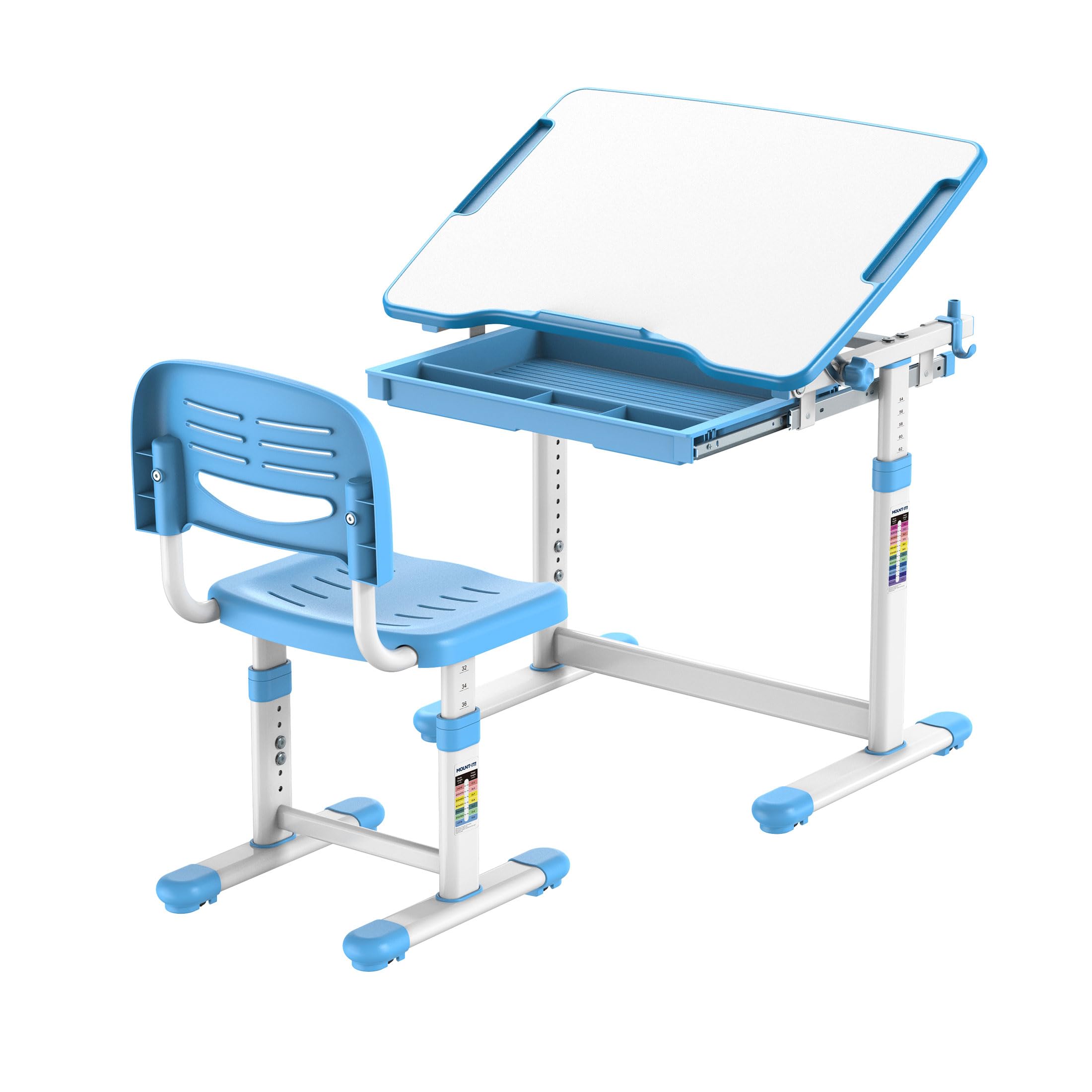 Mount-It! Adjustable Height Kids Desk and Chair Set - Ergonomic Study & Art Desk for Boys & Girls with Storage Drawer - Perfect for Homeschooling, Drawing & Learning Activities (Blue)