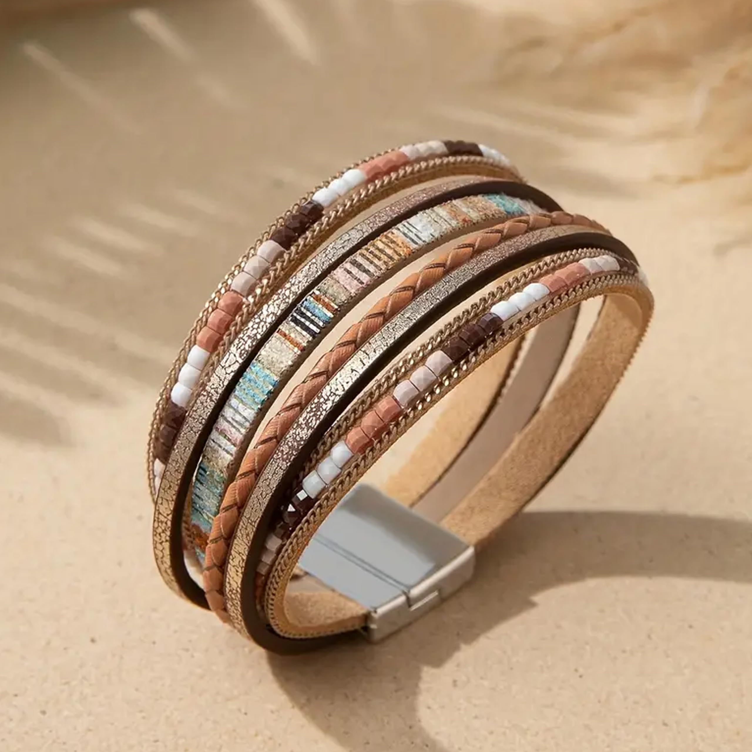 Trendy Blue Leather Wrap Bracelet for Women - Stackable Multi-Layer Cuff Western Jewelry | Perfect for Boho Outfits, Casual Wear & Festival Accessories
