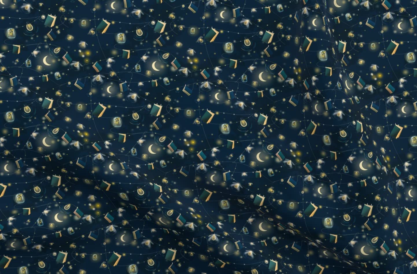 Night Reading Light Books Hygge Printed Minky Fabric Fat Quarter - Soft Plush Fabric for Sewing Baby Blankets, Quilt Backing & DIY Plush Toys - Perfect for Cozy Nursery Decor & Hygge Home Projects