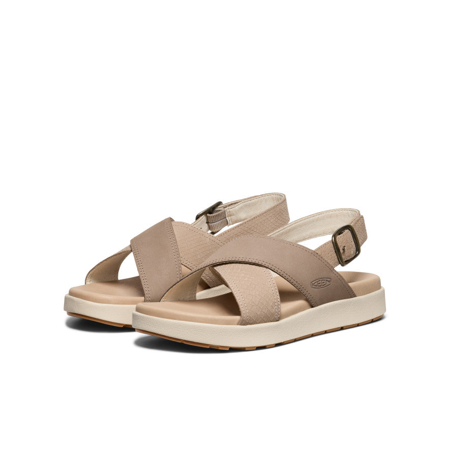 Women's Elle Luxe Cross Strap Sandals - Comfortable Summer Dress Shoes for Women | Plaza Taupe/Brindle | Perfect for Beach, Vacation & Casual Outings