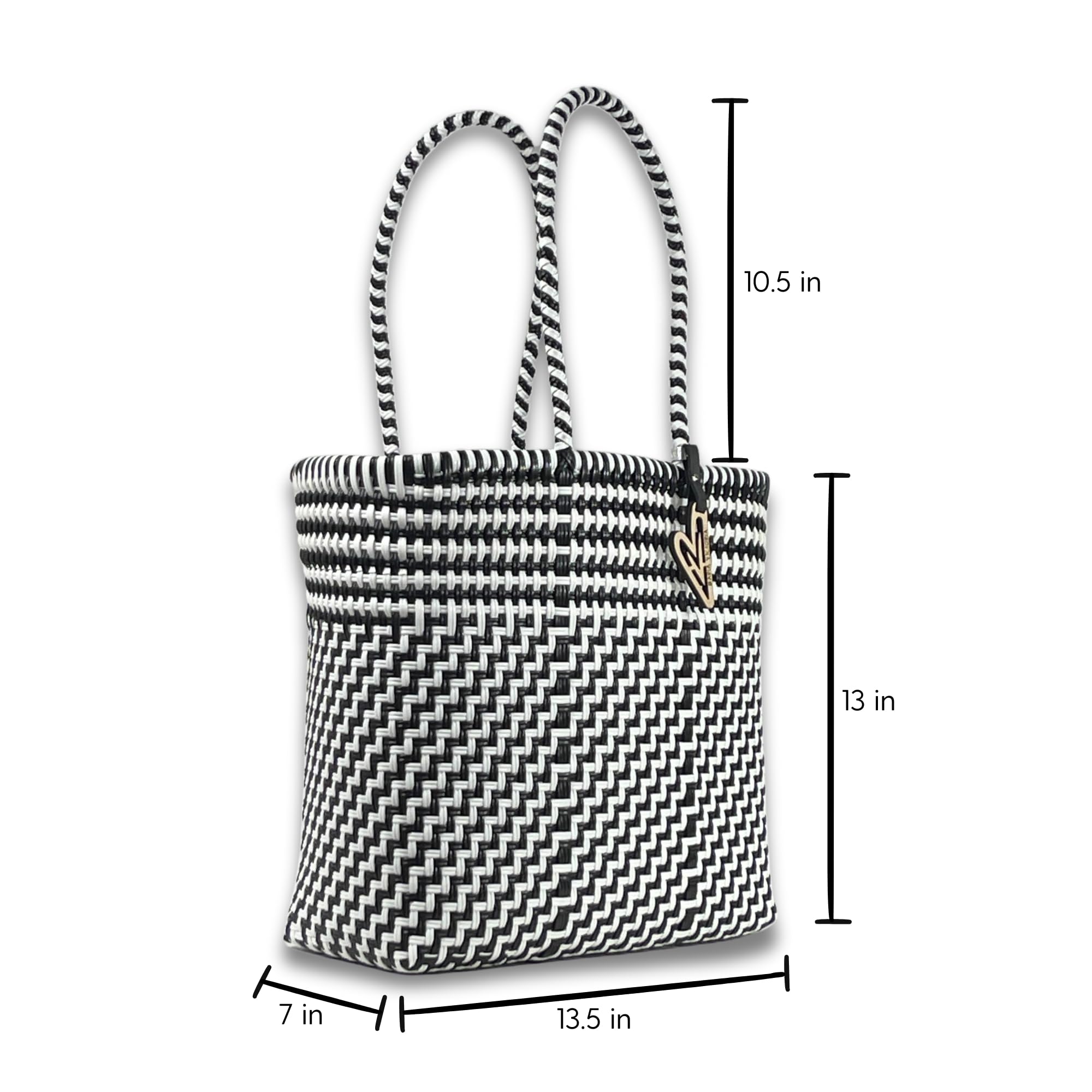 MARIA VICTORIA Handwoven Plastic Mexican Tote Bag - Medium Size Women's Beach Bag, Eco-Friendly Shopping Bag & Everyday Purse for Work, Travel & Groceries