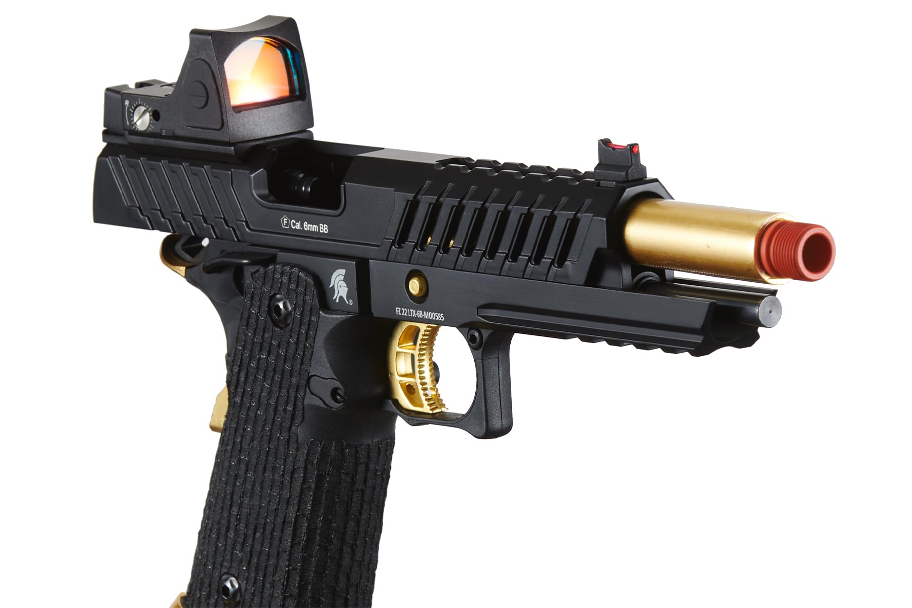 Lancer Tactical Knightshade Hi-Capa Gas Blowback Airsoft Pistol with Red Dot Reflex Sight - Black/Gold | Realistic Training & Competitive Airsoft Matches