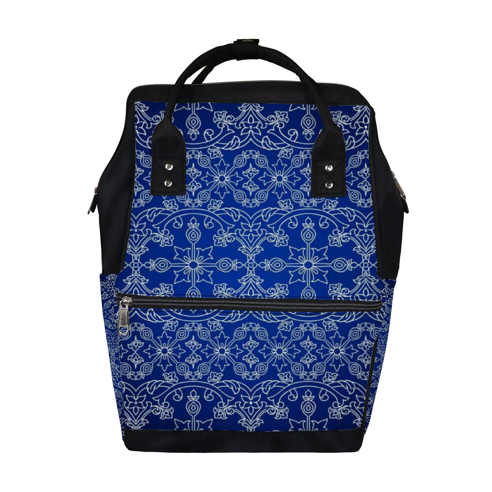 Vintage Blue Floral Diaper Backpack - Waterproof Baby Nappy Changing Bag with Large Capacity, Travel Laptop Backpack for Women & Men | Perfect for Parenting, Daycare, Air Travel & Daily Commute