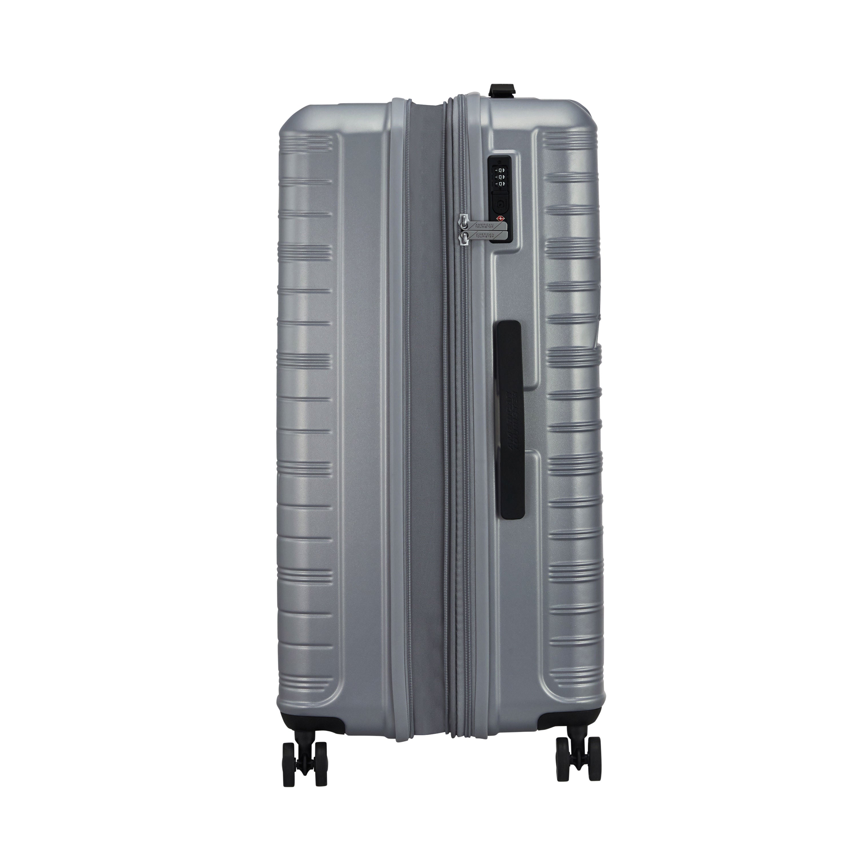 American Tourister Surftime Spinner 3-Piece Luggage Set - Lightweight Expandable Suitcase with 360° Wheels for Travel, Vacation & Business Trips (Black/Blue) - Perfect for Airplane Carry-On & Checked Baggage