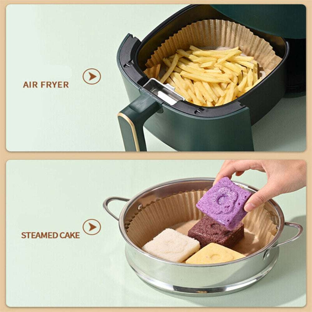 100PCS Air Fryer Disposable Paper Liners - Non-Stick Parchment Baking Sheets for Easy Cleanup | Perfect for Roasting, Frying & Baking Chicken, Fries, Vegetables | Fits Most Air Fryer Models