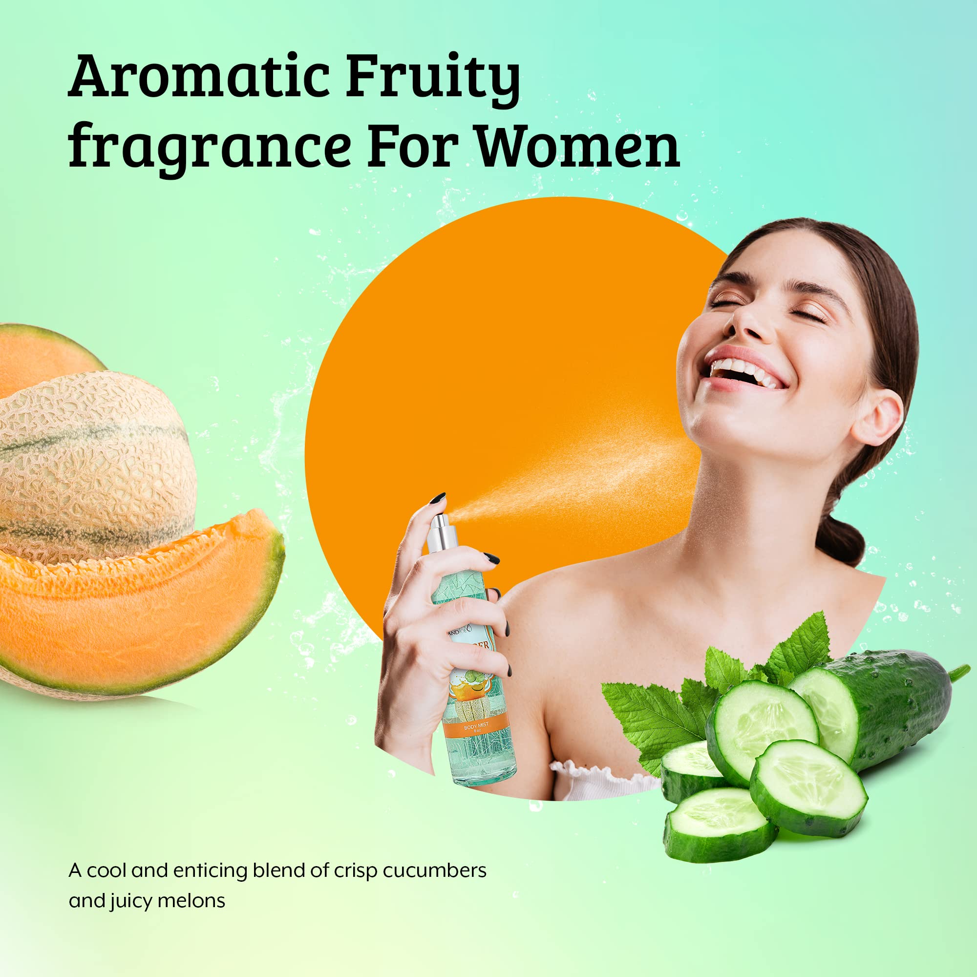Refreshing Cucumber Melon Body Mist for Women - 8oz Fine Fragrance Spray | Lightweight Perfume Alternative, Perfect for Daily Use, Gym, Office & Summer Days