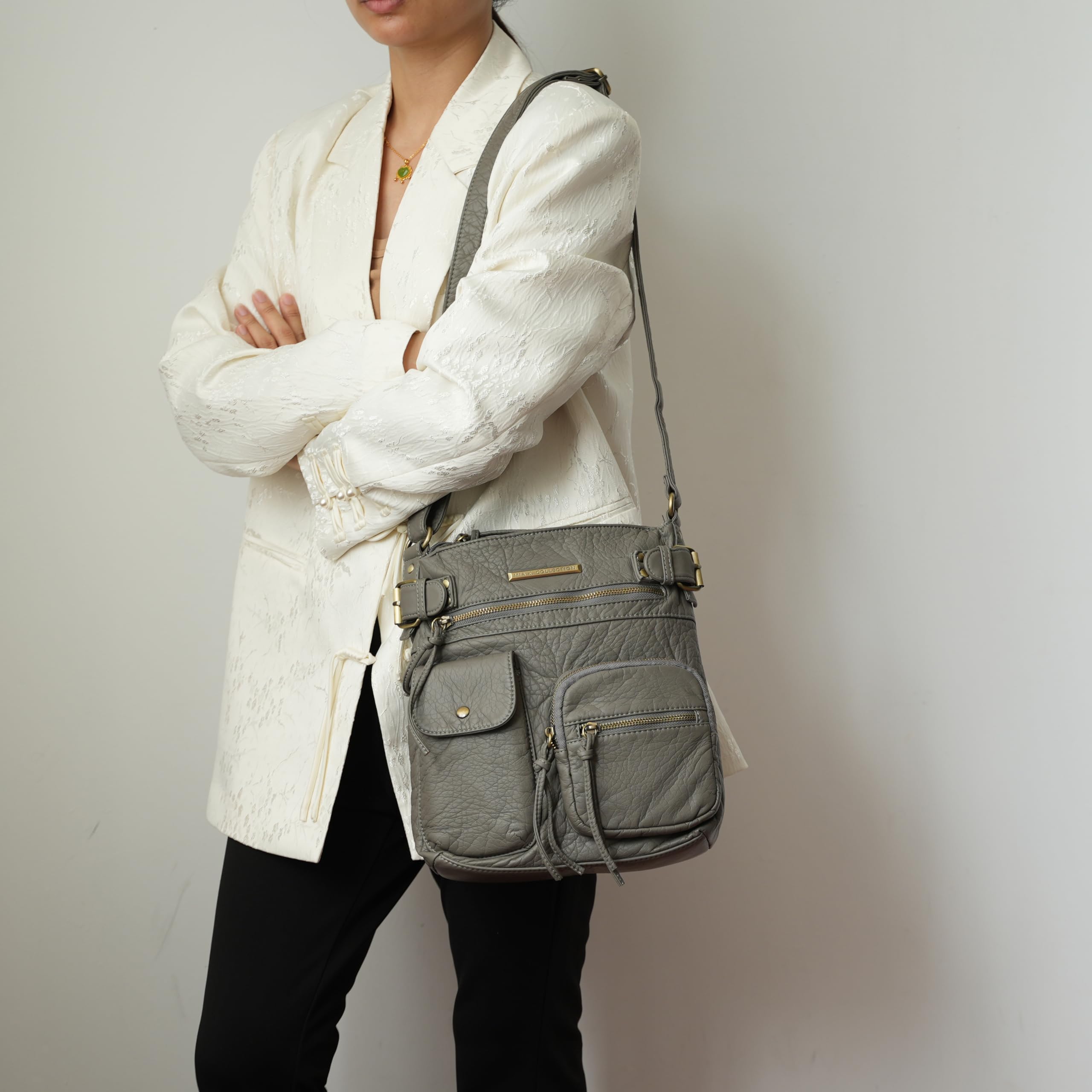 MKF Women's Crossbody Bag - PU Leather Tote Shoulder Purse with Multiple Pockets | Stylish Slouchy Handbag for Work, Travel & Everyday Use