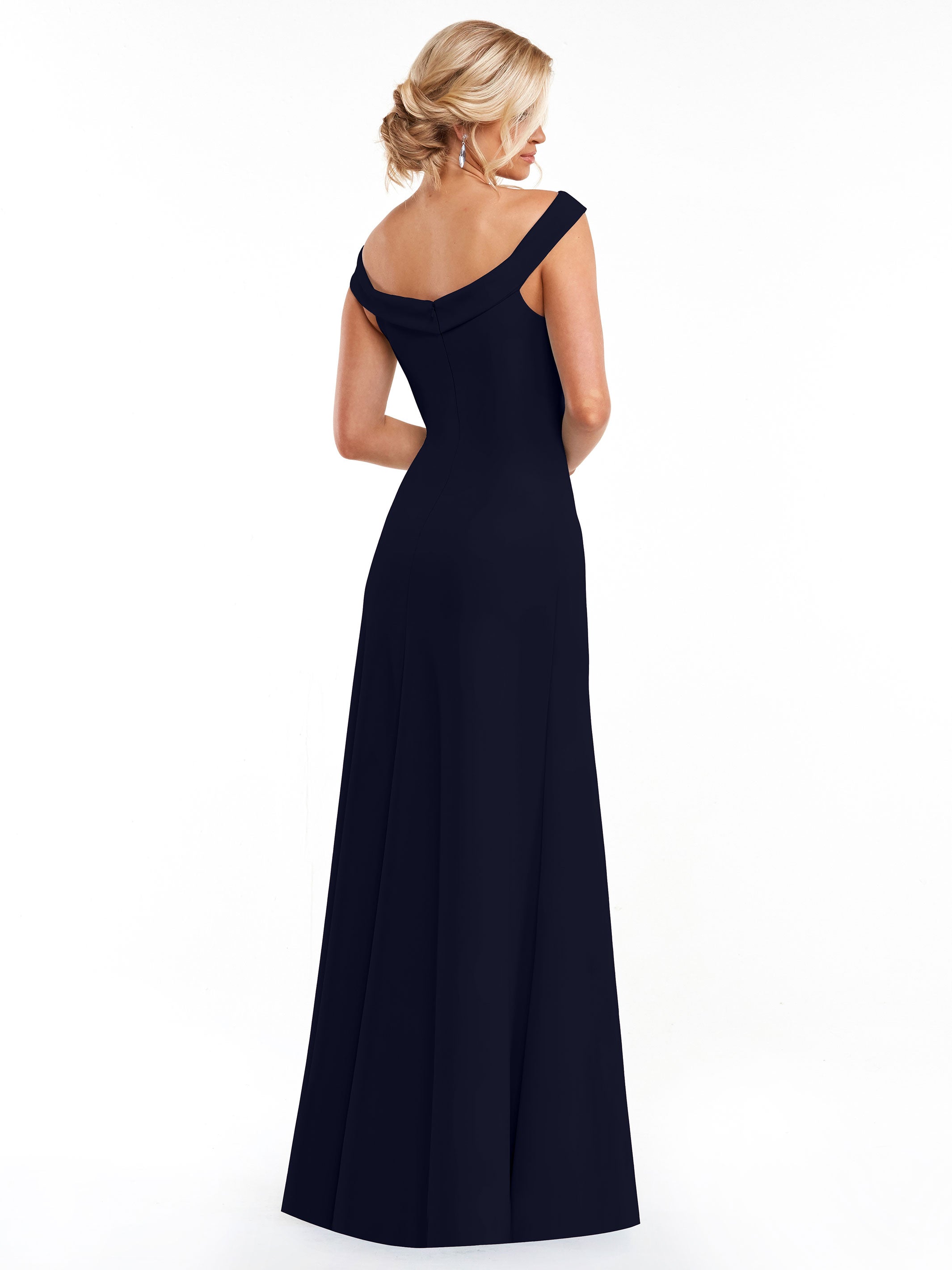 Elegant 83048 Double Knit A-Line Bridesmaid Dress with Off-the-Shoulder Sleeves - Perfect for Weddings, Formal Events & Special Occasions