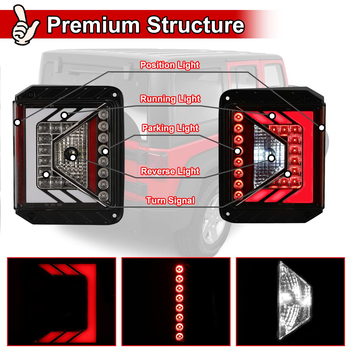 Nixon Offroad LED Tail Lights for Jeep Wrangler JK & JKU (2007-2018) - Glossy Black Housing with Clear Lens - Waterproof Rear Light Assembly Replacement Pair - Perfect for Off-Roading & Night Driving