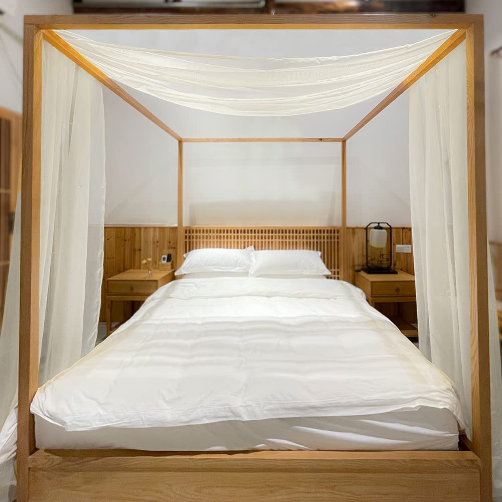 Linentalks Ivory Sheer Canopy Bed Scarf for Twin Bed - Luxury Canopy Bed Curtains & Drapes for Four Poster Beds - 52x205 Inches - Perfect for Bedroom Decor, Boho Wedding Canopy, or Nursery Room Accent