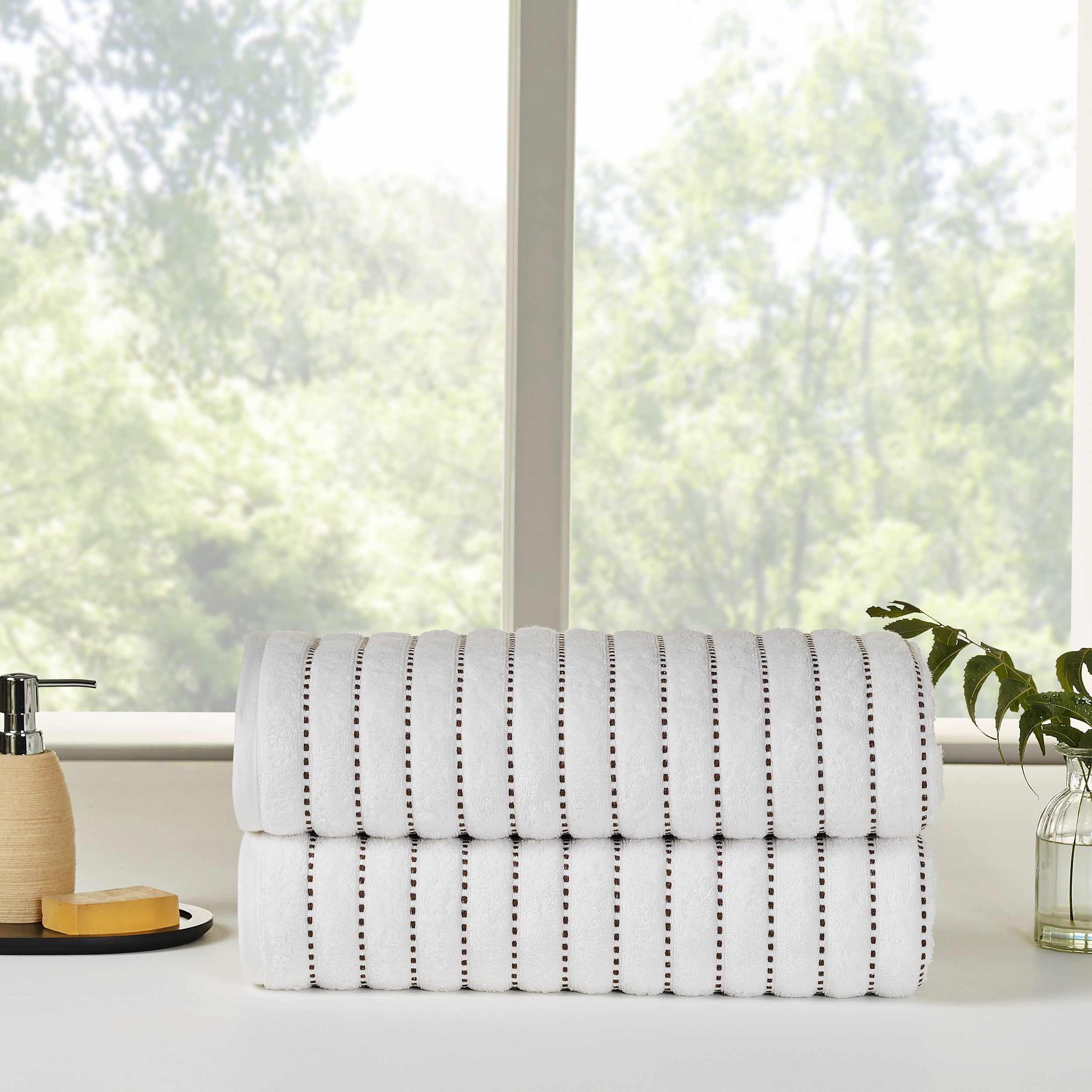 Organic Cotton Wave Plush Stripe 2-Piece Bath Sheet Towel Set - Ultra Soft & Absorbent for Spa, Bathroom & Beach Use