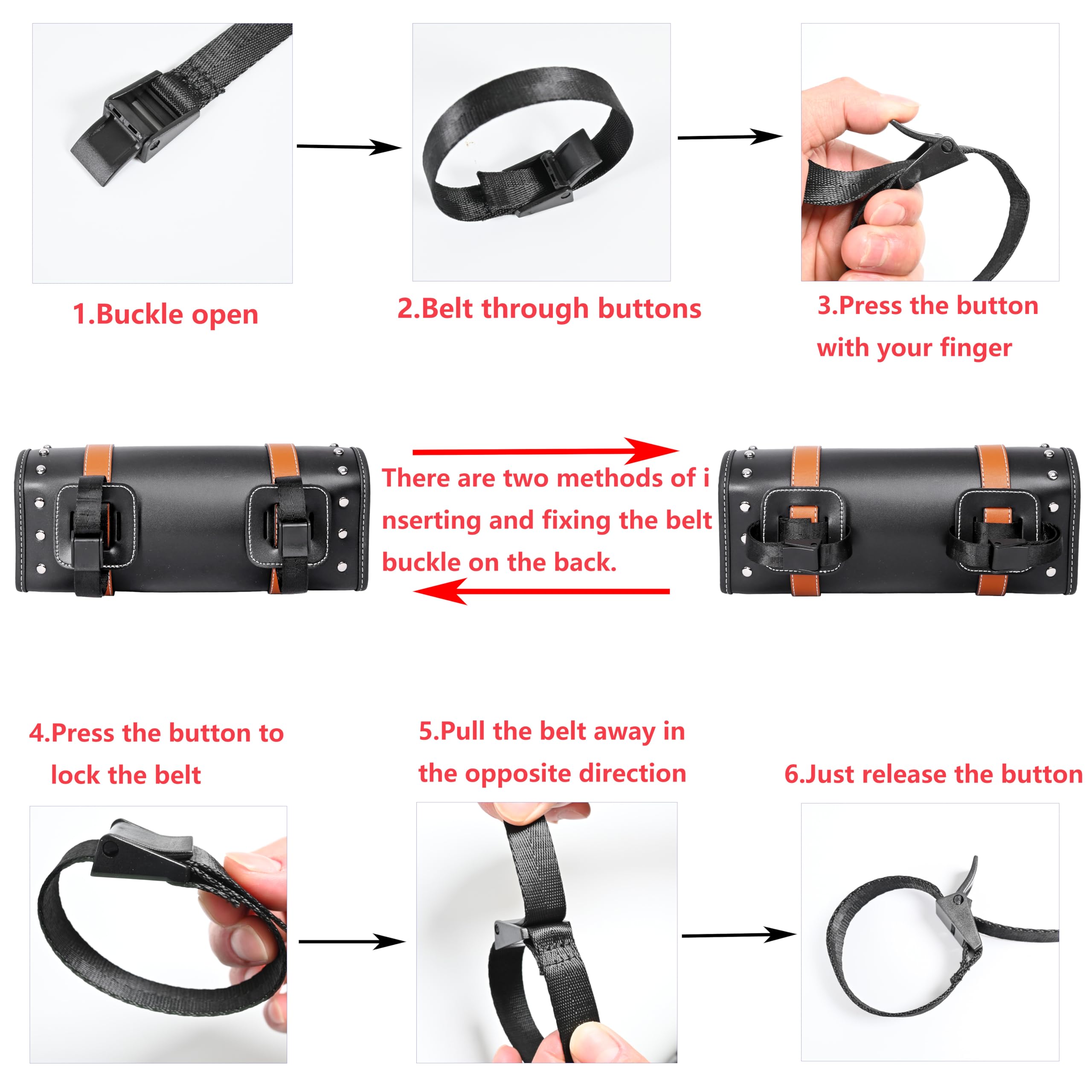 **Universal Motorcycle PVC Leather Tool Bag - Waterproof Fork & Handlebar Storage Bag with 2 Straps for Bikes, Cruisers & ATVs (Black) - Perfect for Road Trips, Camping & Daily Commute**