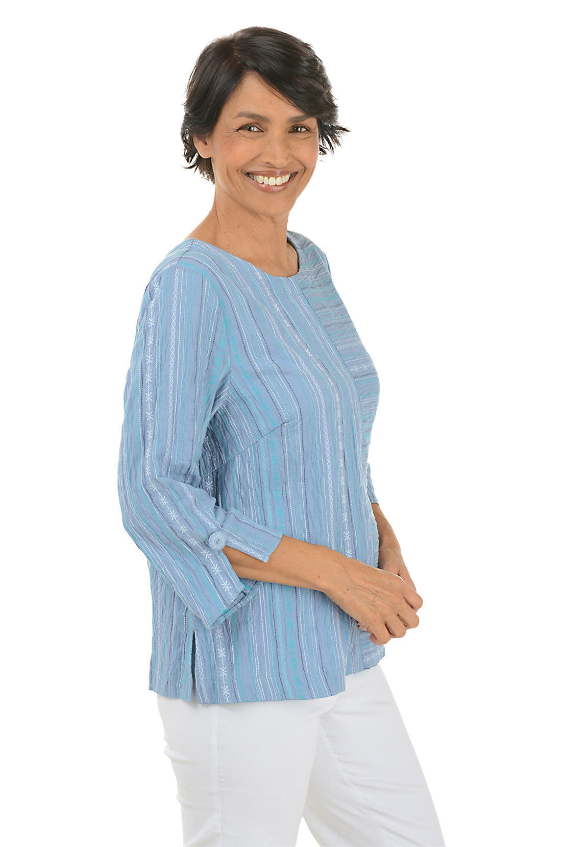 Stylish Rain Crinkled Stripe Button Back Blouse for Women | Trendy Office & Casual Wear | Perfect for Work, Date Night & Everyday Outfits