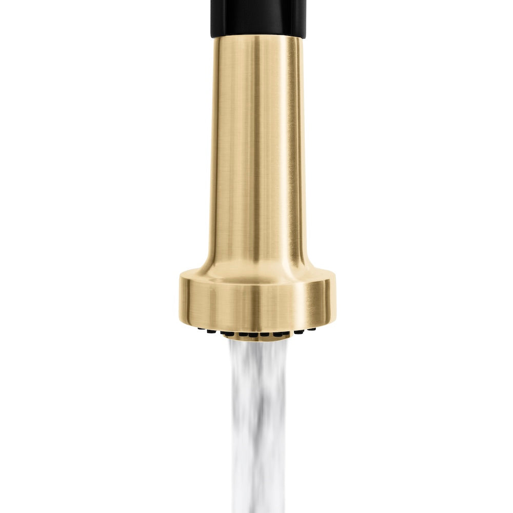 ZLINE Autograph Edition Apollo Pull Down Spring Single Handle Kitchen Faucet in Matte Black & Champagne Bronze - Modern High Arc Design for Easy Dishwashing & Food Prep, Perfect for Farmhouse & Contemporary Kitchens (APL KF ZMBCB)