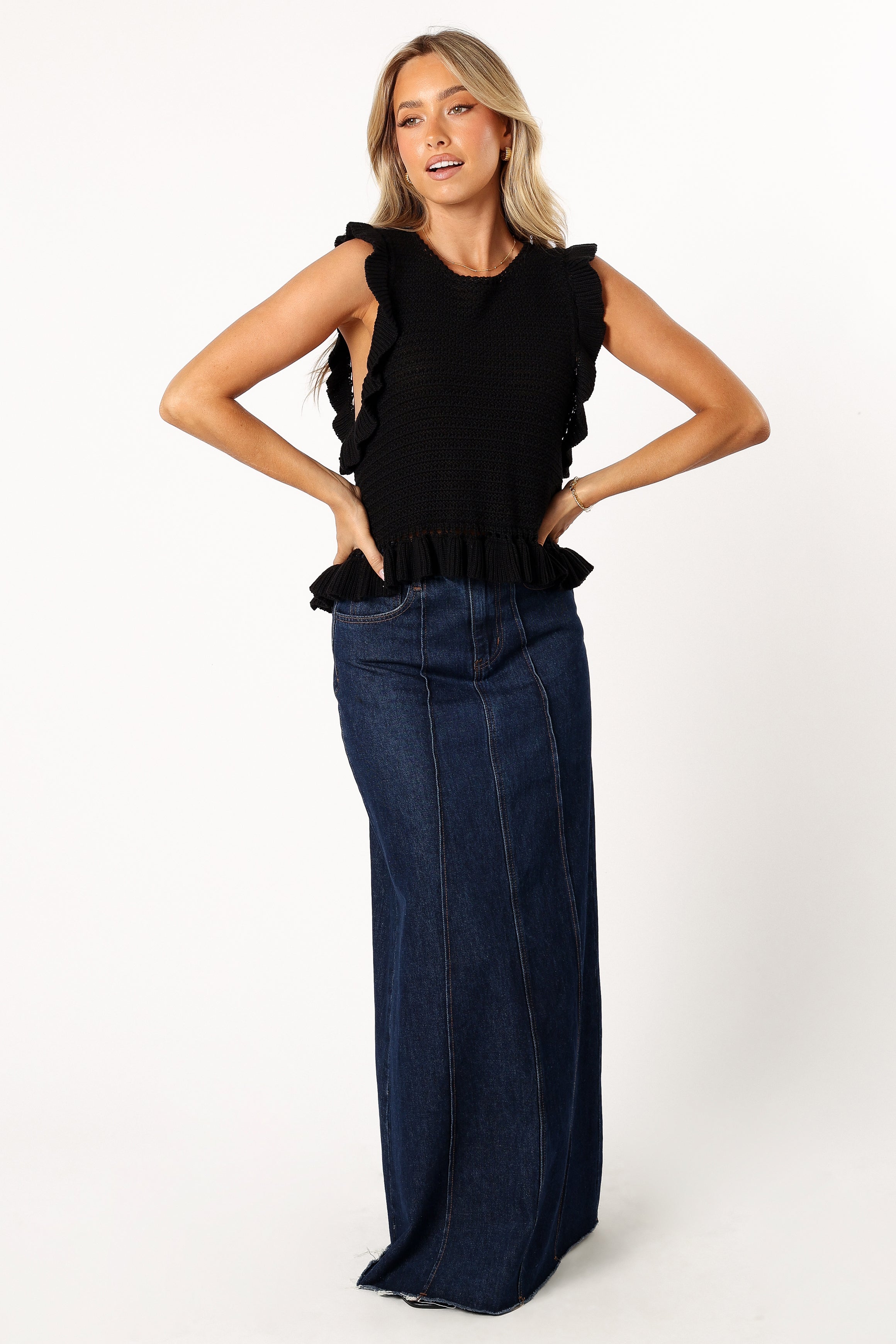 Katia Frill Knitted Top for Women - Soft & Stylish Black Knit Sweater | Perfect for Casual Outfits, Layering & Fall Fashion