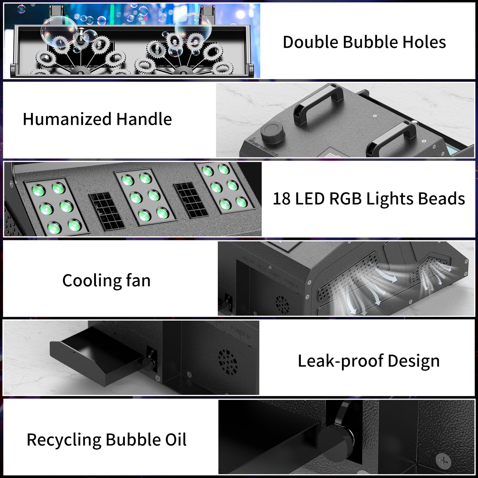 2000W Professional Fog Bubble Machine with 7CH RGB LED Lights - 3-in-1 Fog & Bubble Effect for Parties, Weddings, Halloween - Perfect for Stage Shows, DJ Events, and Nightclubs