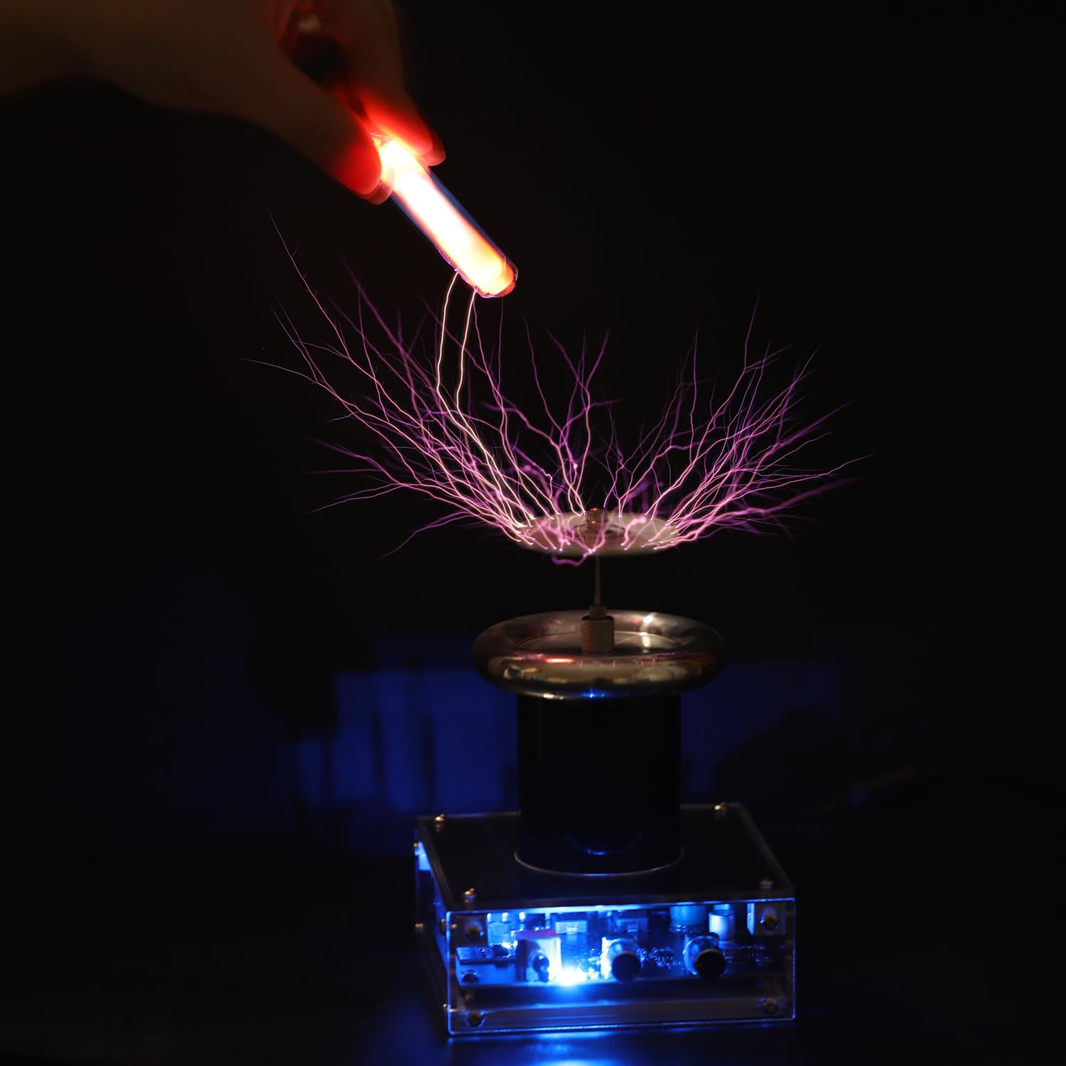 Wireless Tesla Coil Speaker - Bluetooth Plasma Arc Generator for Music, SSTC Desktop Toy & Science Experiment Model JE-28 | Perfect for STEM Education, Physics Demonstrations & Unique Home Decor