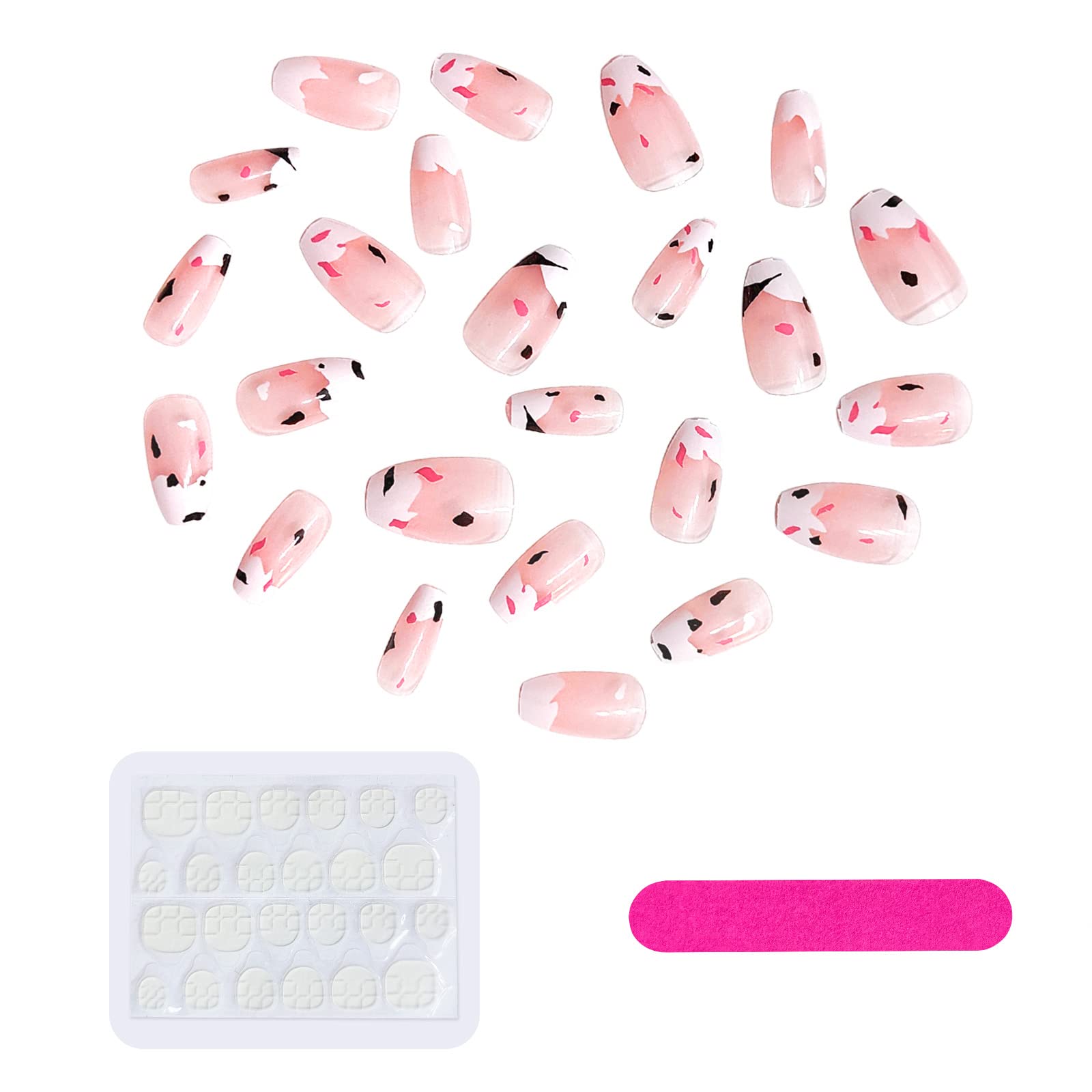24Pcs Cow Print Press on Nails for Women - Acrylic Full Cover False Nails with Glue - Perfect for Parties, Weddings & Everyday Wear