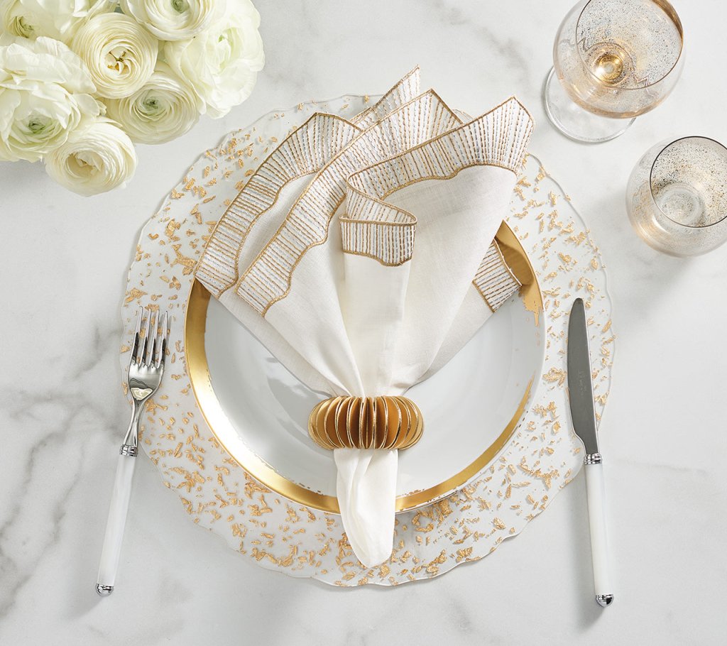 Elegant White, Gold & Silver Frame Napkins Set of 4 - Perfect for Wedding, Party & Holiday Table Decor